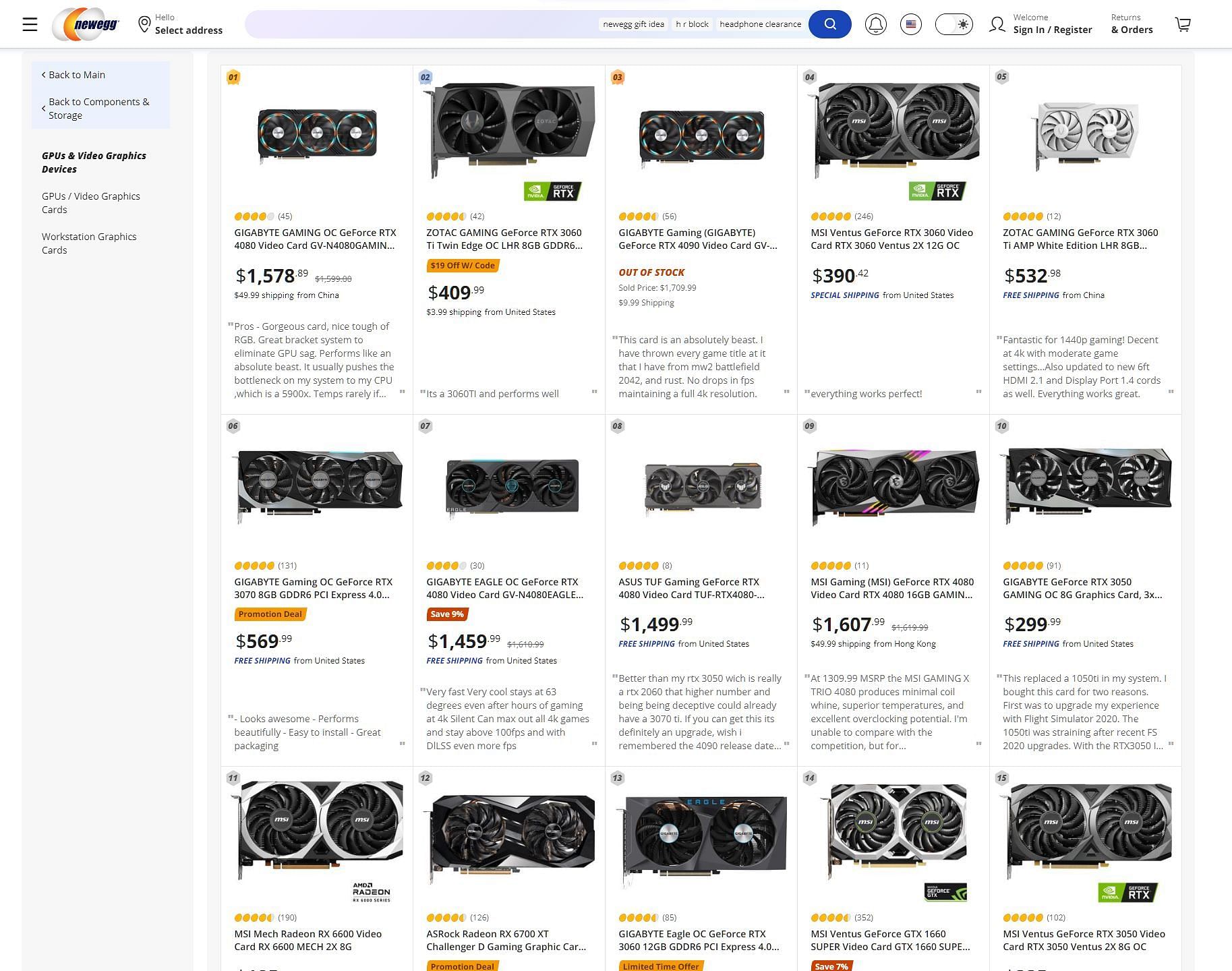 The most popular graphics cards on Newegg (Image via Newegg)