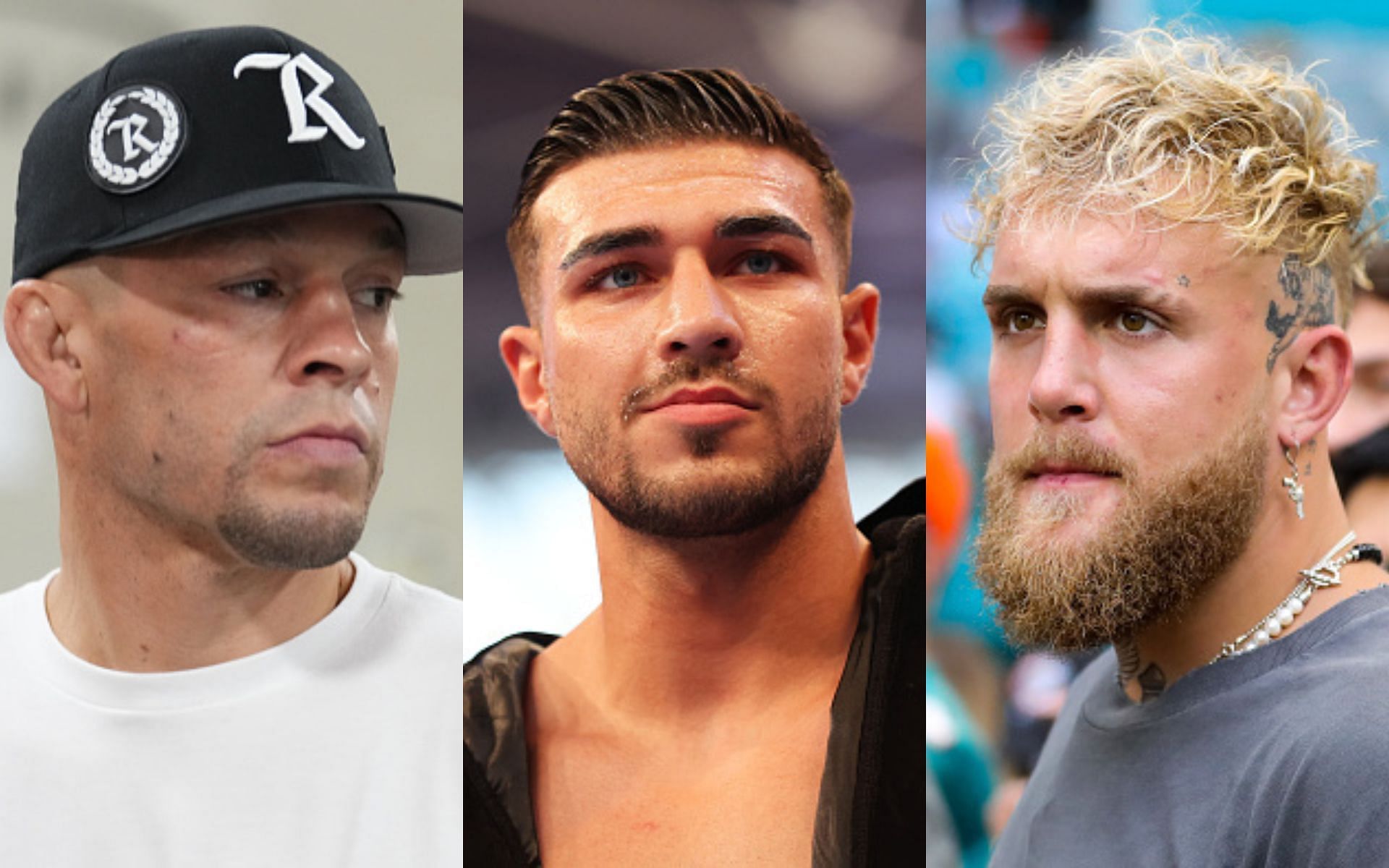 Nate Diaz (left), Tommy Fury (middle), Jake Paul (right)