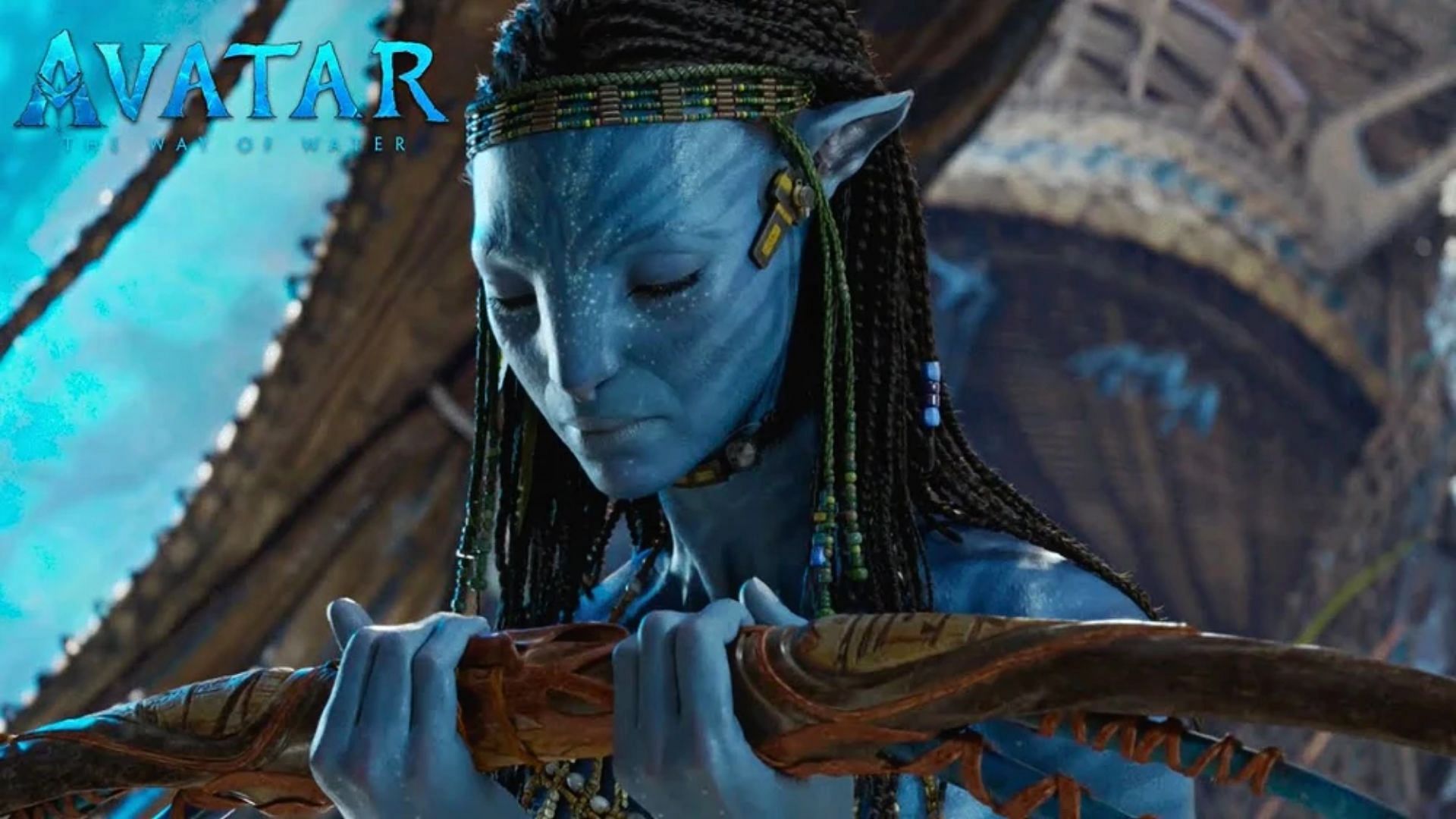Neytiri with her father&#039;s bow in Avatar: The Way of Water (Image credits: 20th Century Studios)