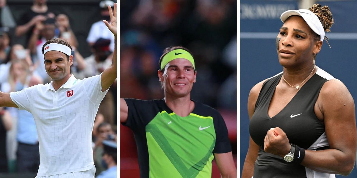 Roger Federer (L); Serena Williams (R) and Rafael Nadal