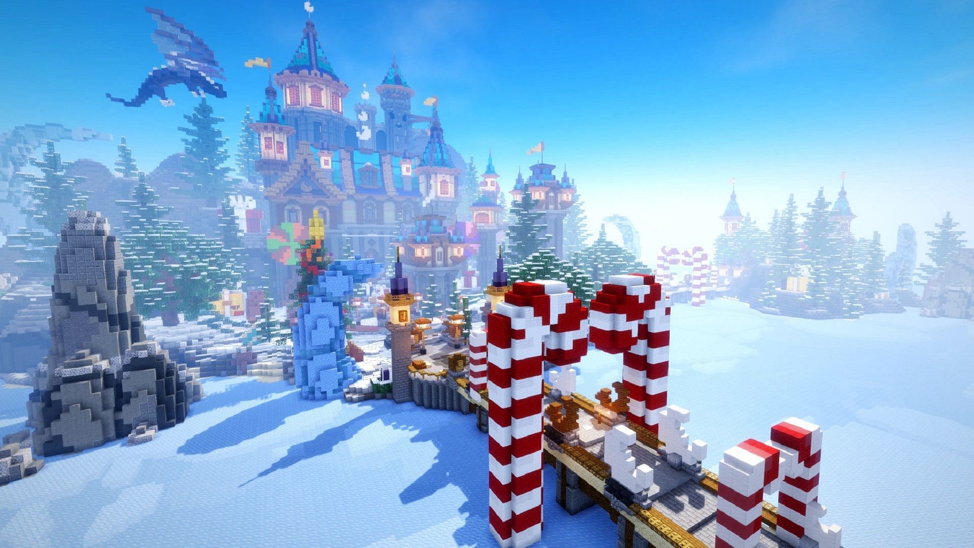 Combine multiple Christmas builds into one beautiful settlement (Image via BreadBuilds)