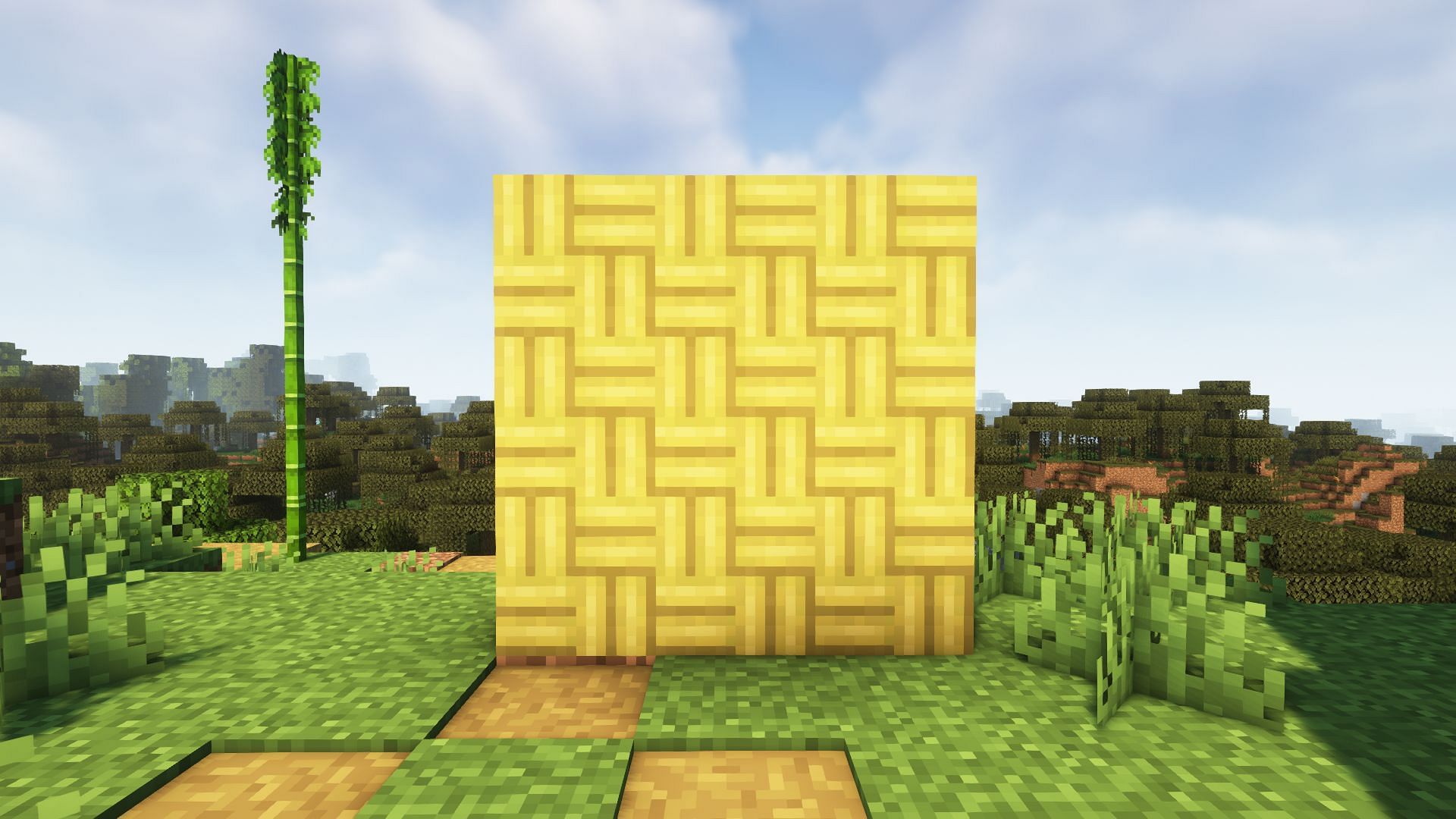 A wall of bamboo mosaic blocks (Image via Mojang)