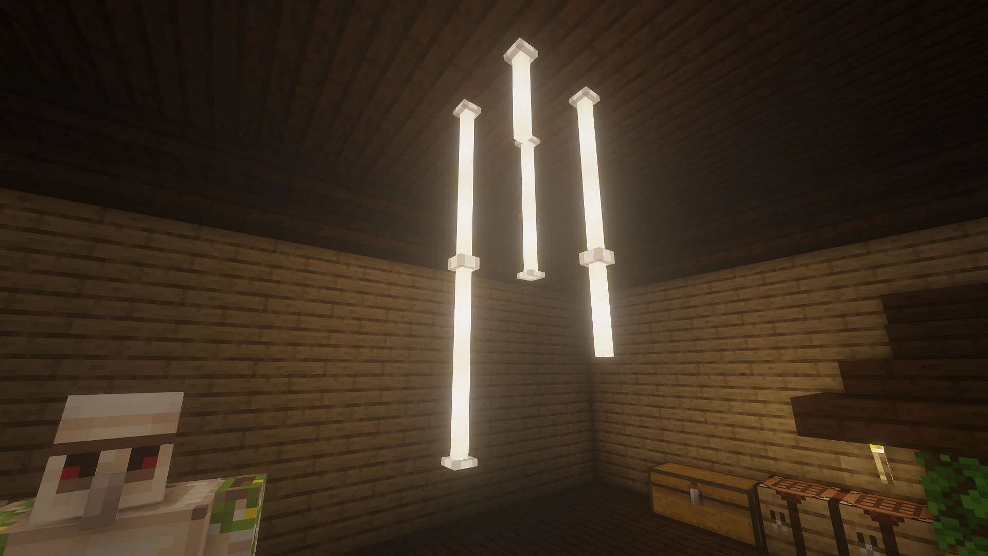 If multiple end rods are placed in a certain way, they create a beautiful chandelier in Minecraft (Image via Mojang)