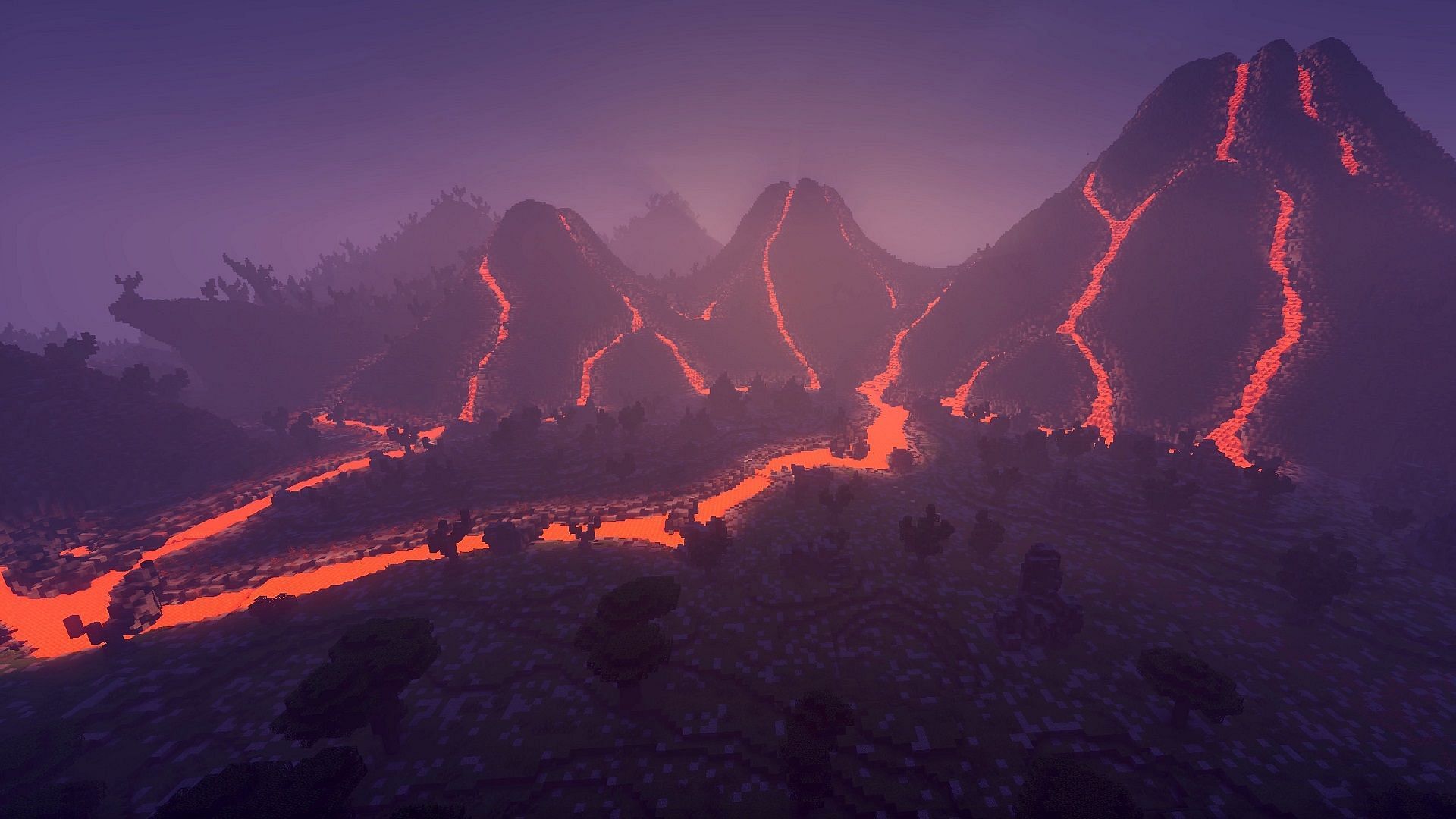 A cluster of volcanos seen in Across The Time 2 (Image via piccomaster/CurseForge)