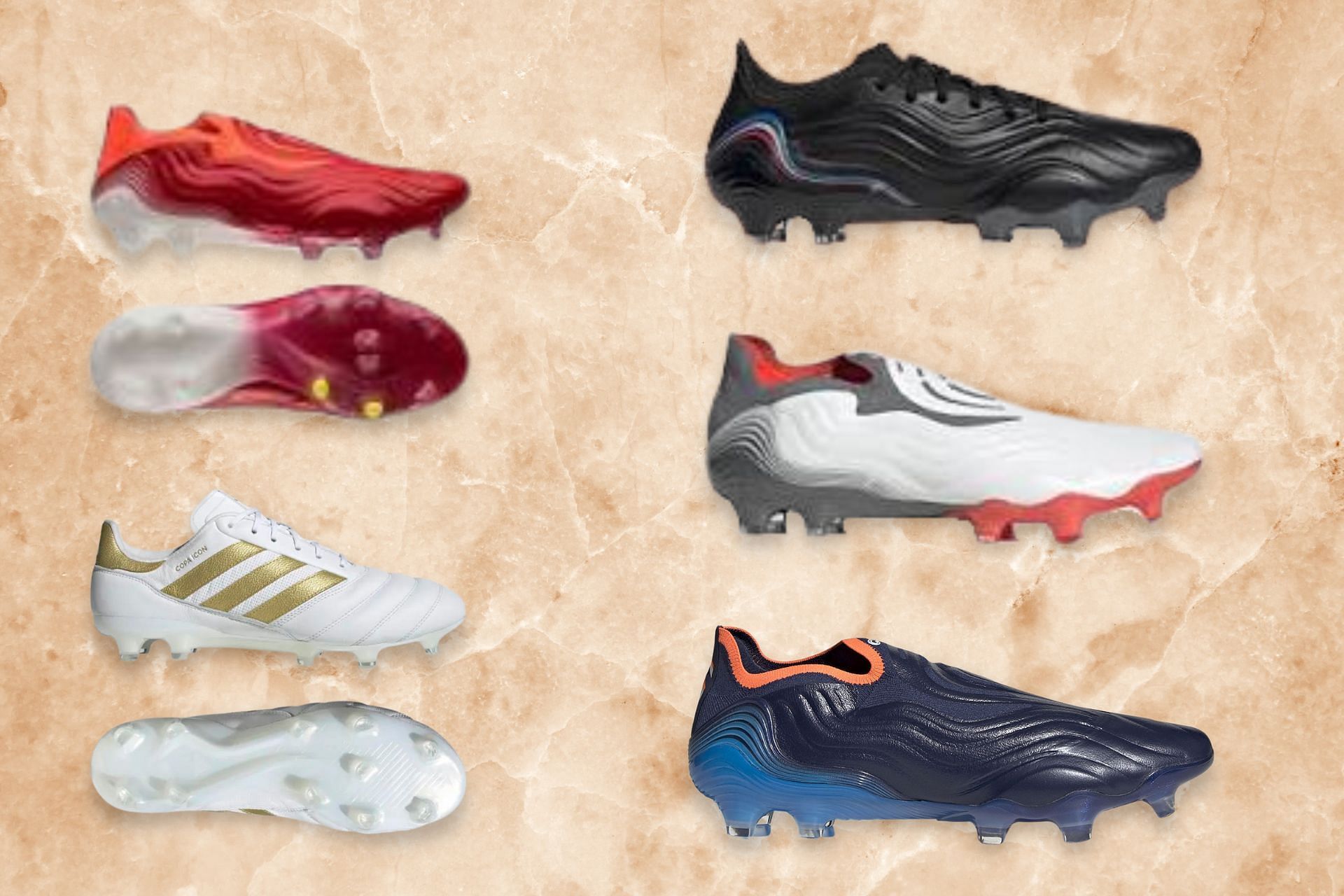 Top five Adidas Copa Sense football boots in different colourways that were launched this year 2022 (Image via Sportskeeda) 