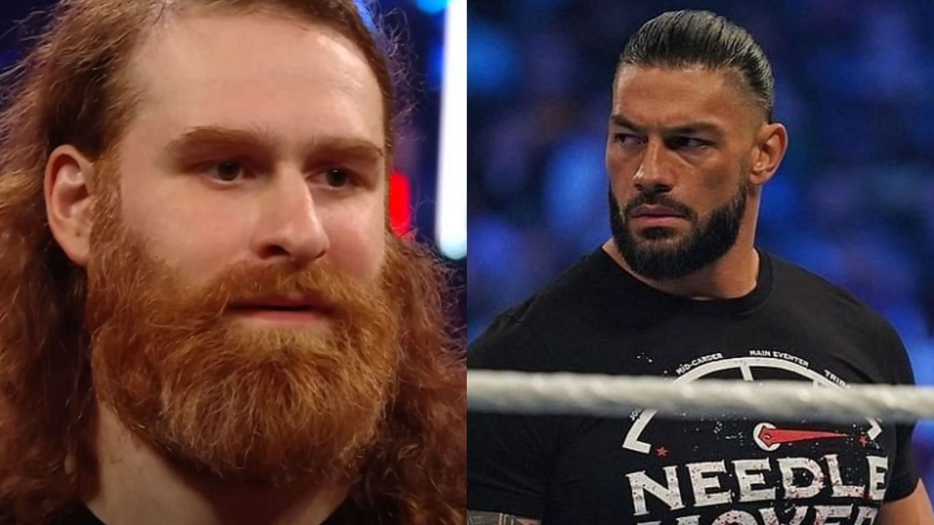 Sami Zayn (left); Roman Reigns (right)