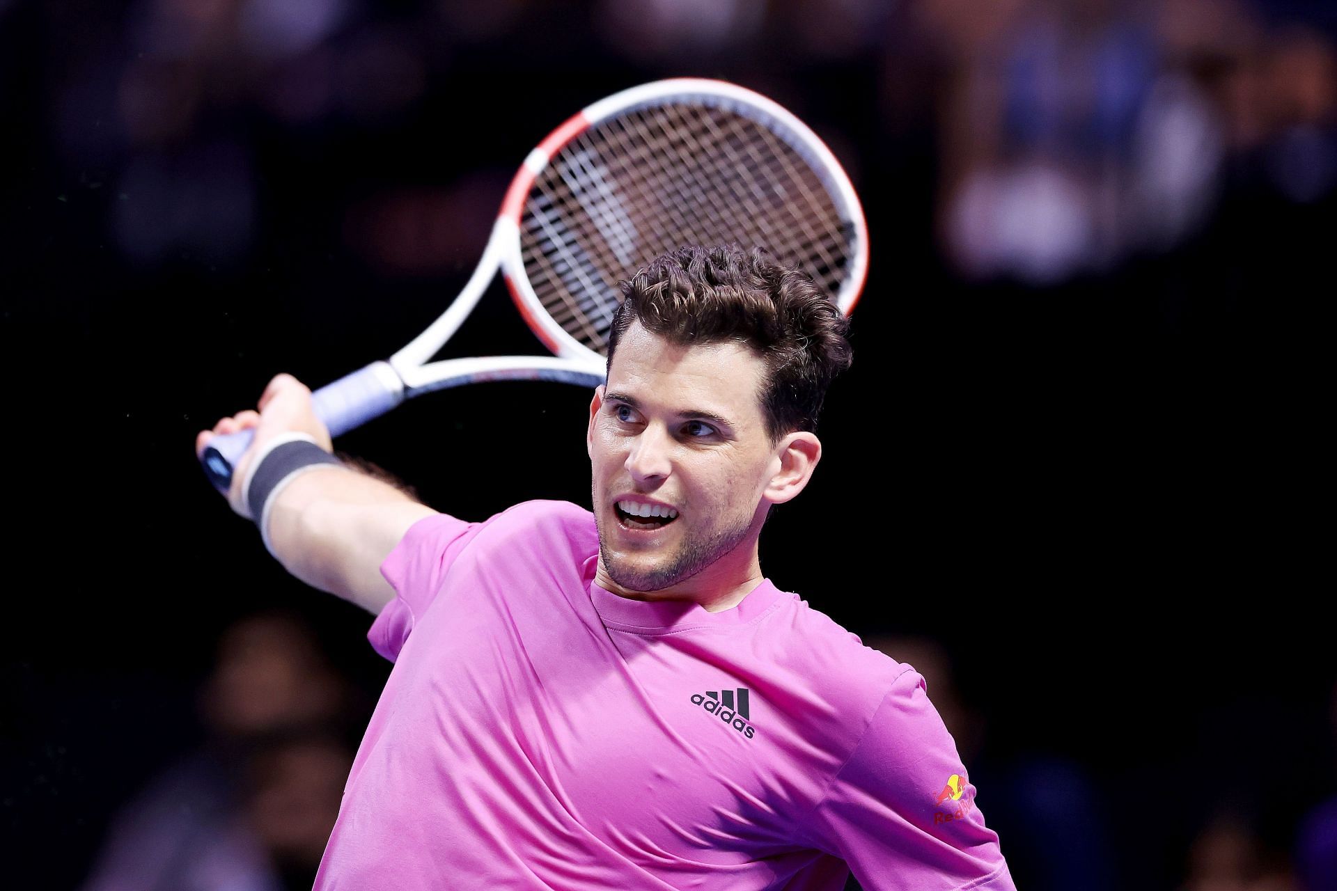 Dominic Thiem in action at the 2022 World Tennis League