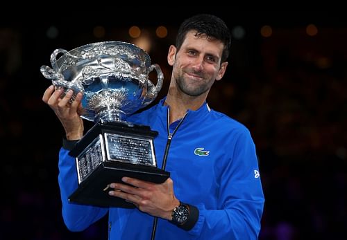 Novak Djokovic with the 2019 Australian Open trophy