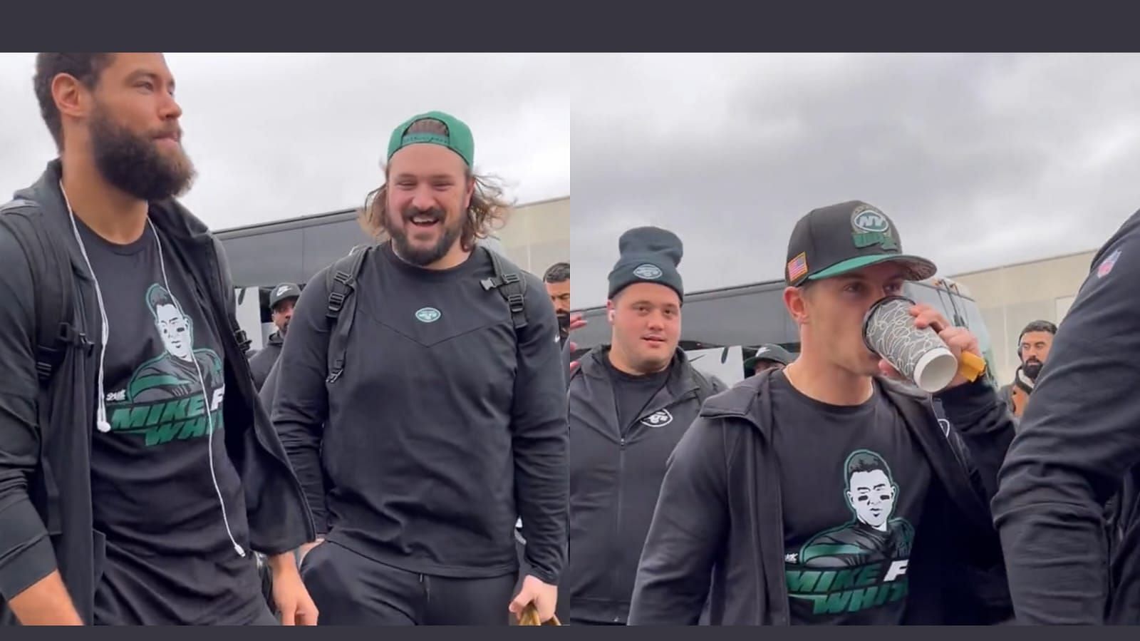 WATCH: Jets players take a dig at Zach Wilson as multiple stars wear Mike  White t-shirts while boarding plane