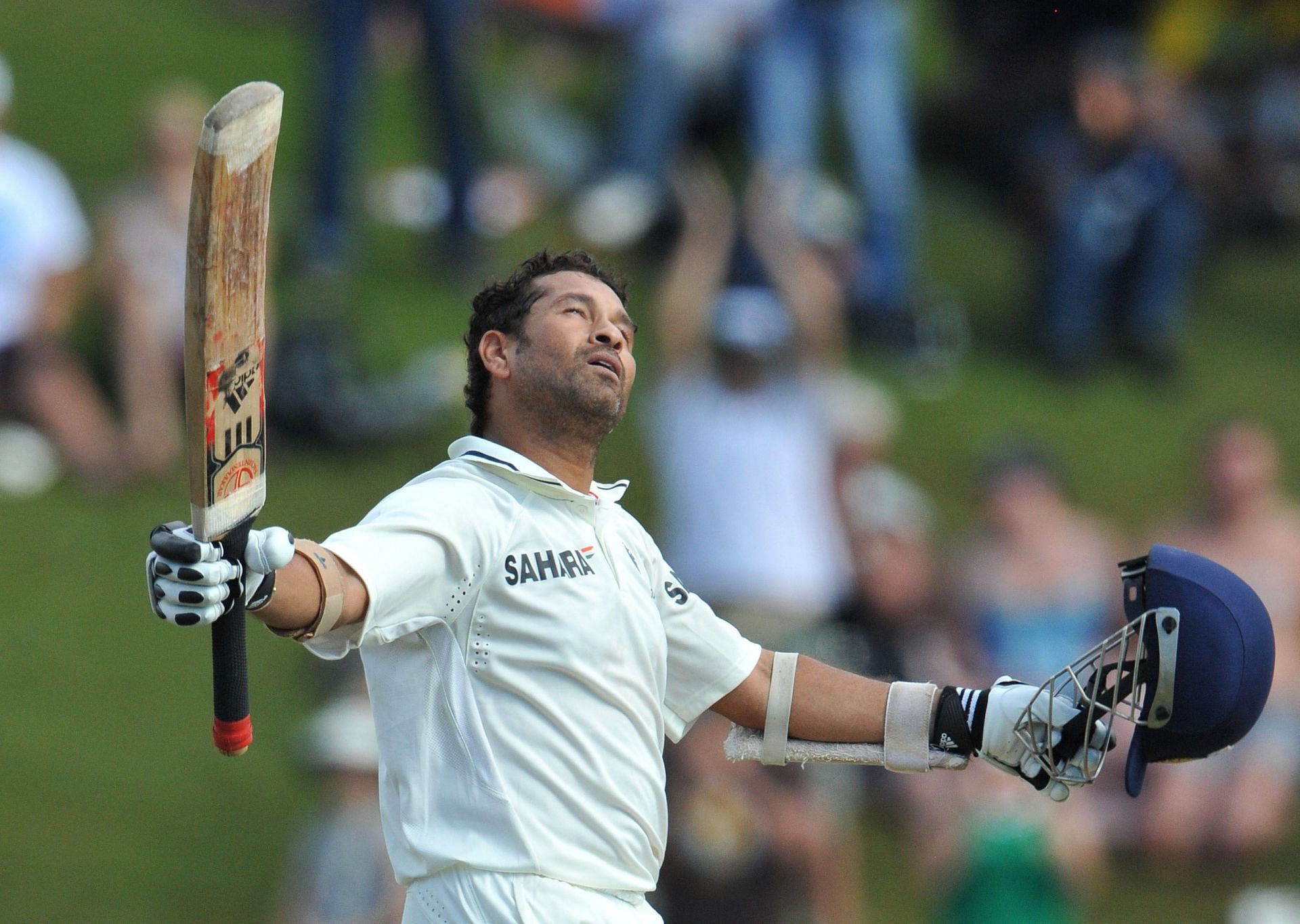 Sachin Tendulkar celebrates his 50th Test century on Day 4 of the Centurion Test in 2010. Pic: Getty Images