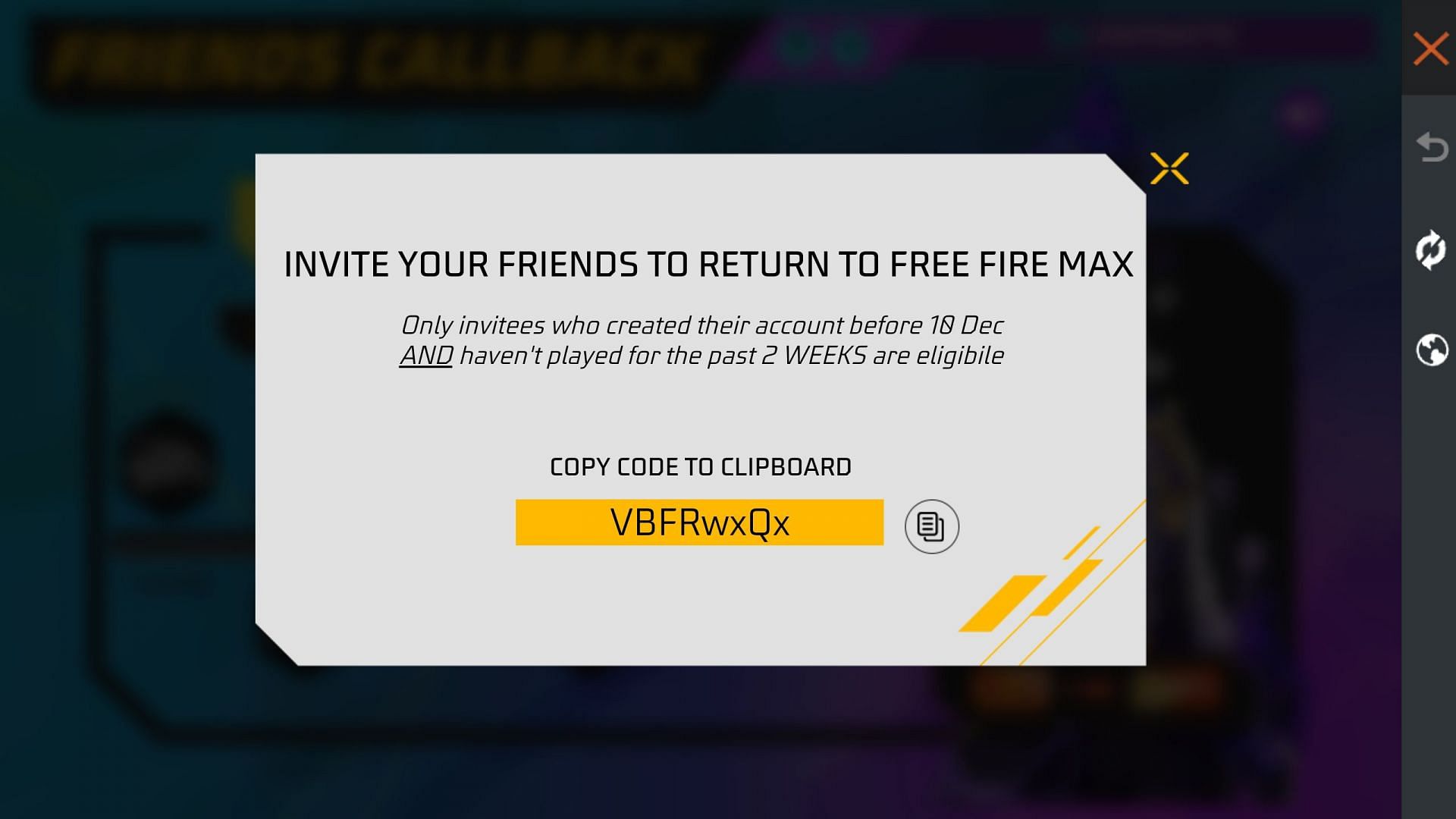 Provide this code to your friends and ask them to use it (Image via Garena)