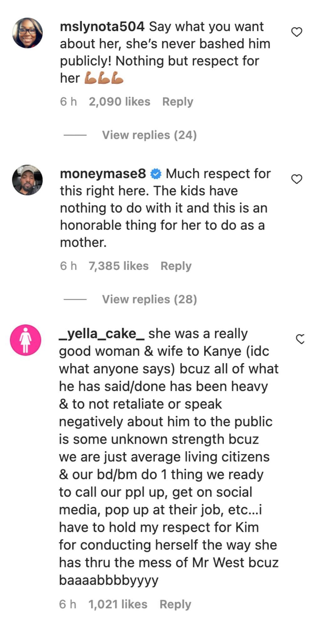 Social media users come in support of Kardashian and appreciated the fact that she never used the Ye controversy as an opportunity to bash him. (Image via Instagram)