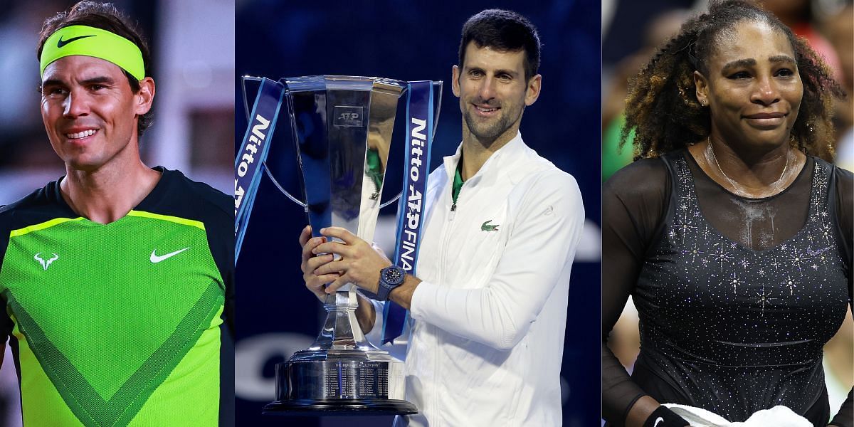 Rafael Nadal (L), Novak Djokovic and Serena Williams (R)