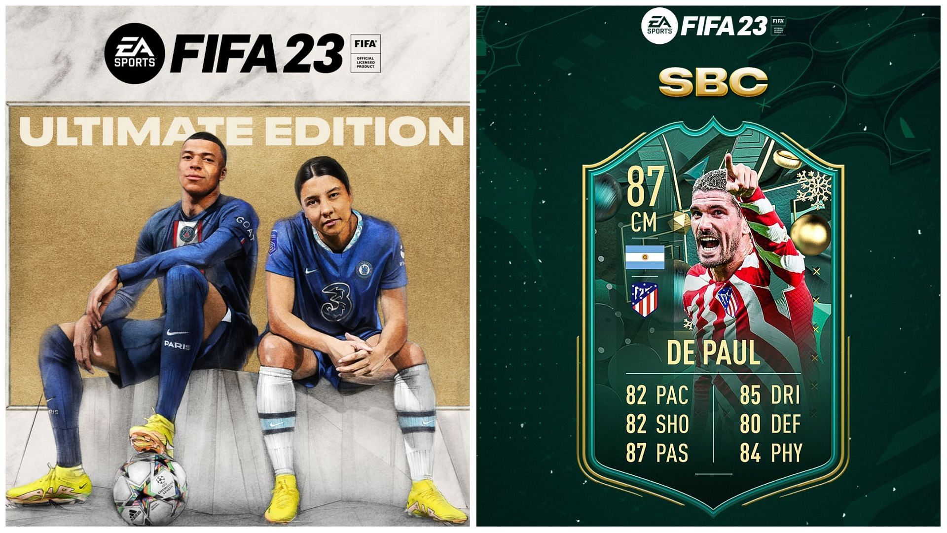 Rodrigo De Paul is rumored to be included in the Winter Wildcards promo (Images via EA Sports and Twitter/FUT Sheriff)