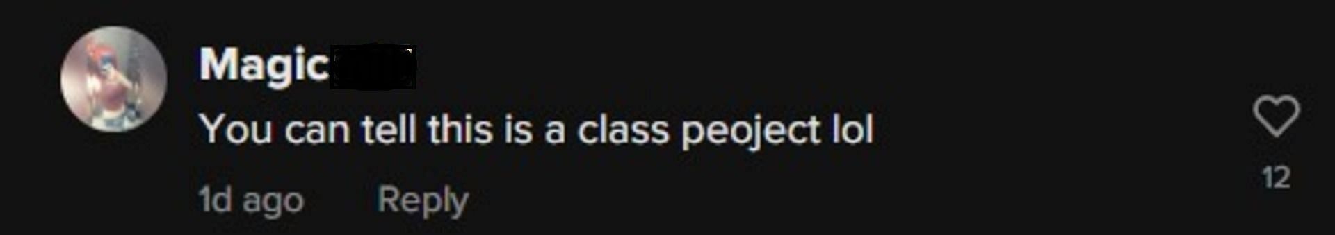 A comment on the video claims that the duo is creating videos for a &quot;class project.&quot; (Image via TikTok)