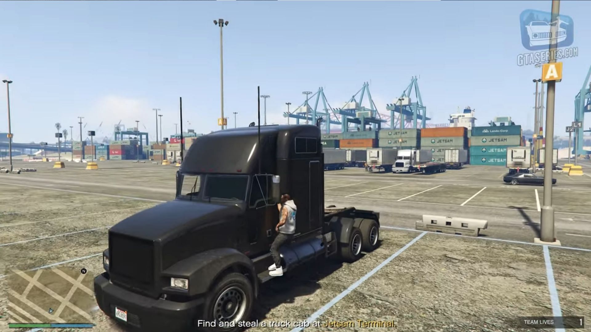 There is a truck near the entrance of the Jetsam Terminal (Image via GTA Series Videos)