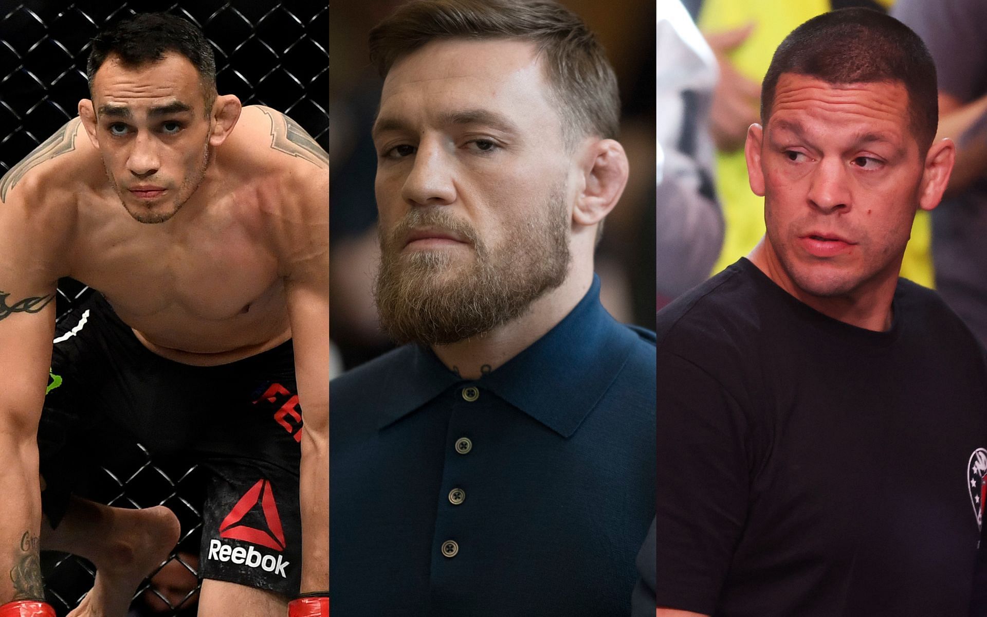 Tony Ferguson (left), Conor McGregor (centre), Nate Diaz (right)