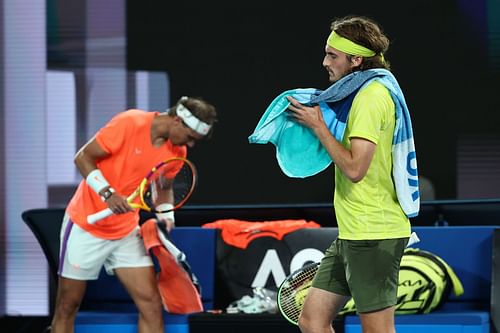 Rafael Nadal and Stefanos Tsitsipas at the 2021 Australian Open