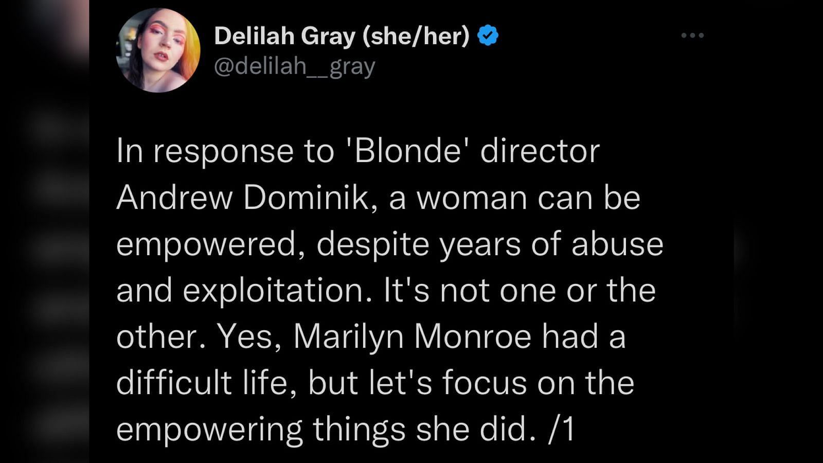 Screenshot of a Twitter user criticizing Blonde&#039;s director.
