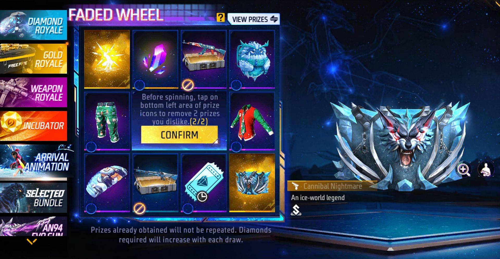 Remove two unwanted items from the prize pool (Image via Garena)