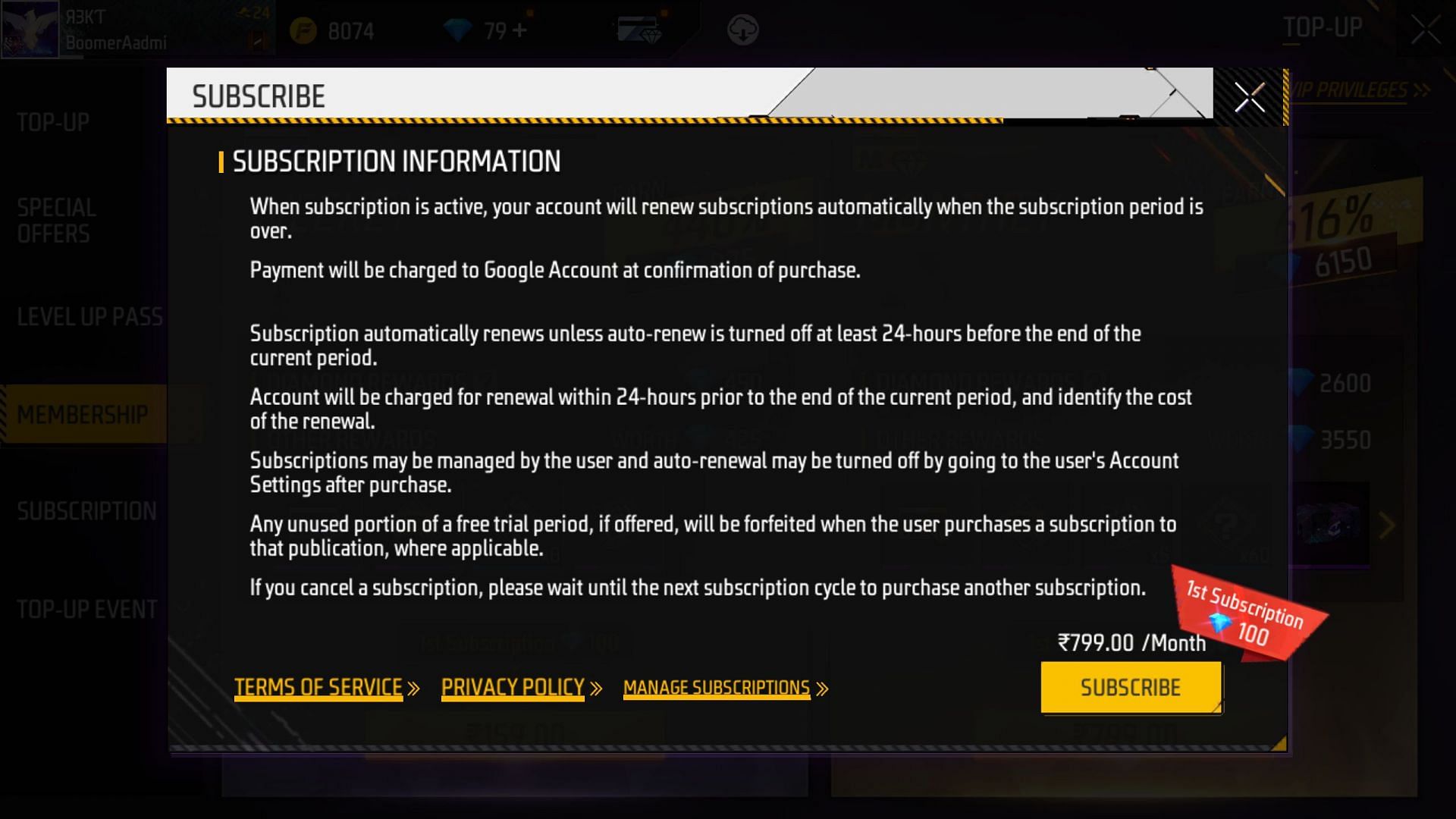 You may also activate the subscription (Image via Garena)