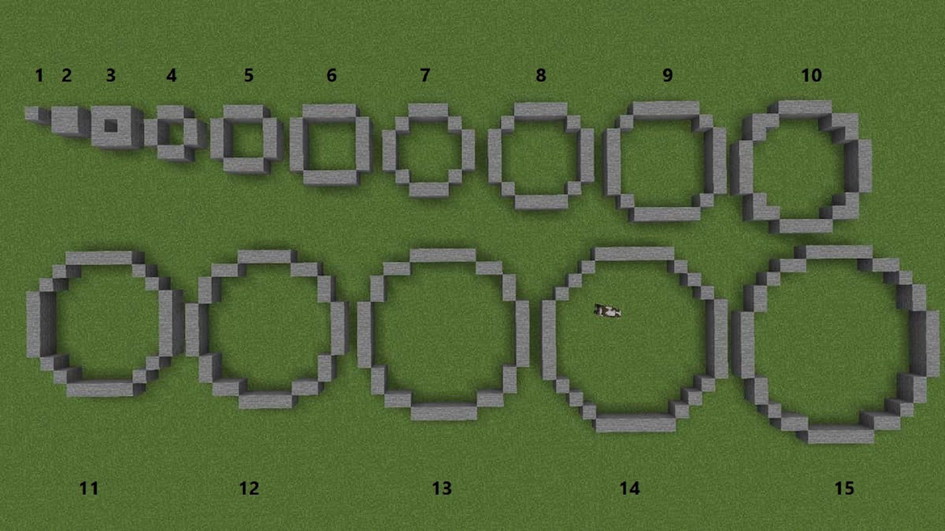 Various circle sizes can be made in Minecraft, with even larger ones not shown (Image via Mojang)