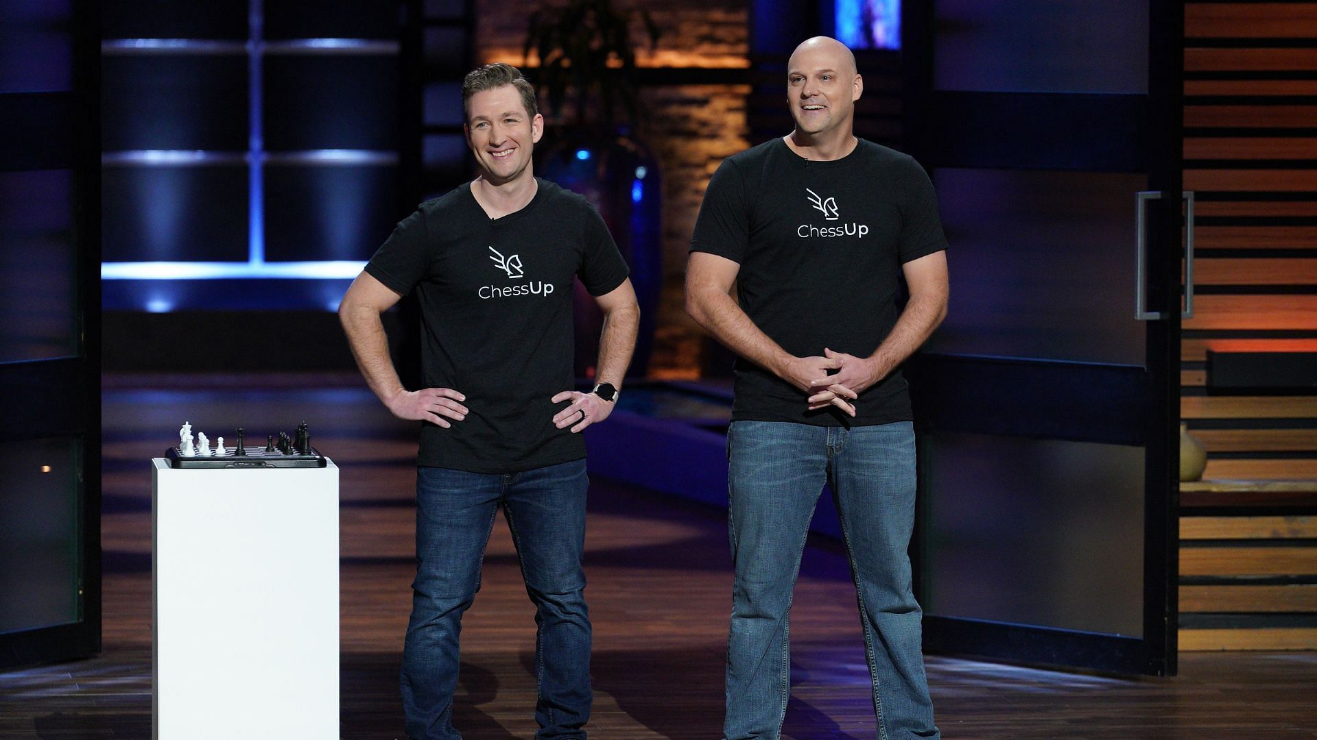 The founders of ChessUp at the Shark Tank set (Image via ABC/@Christopher Willard)