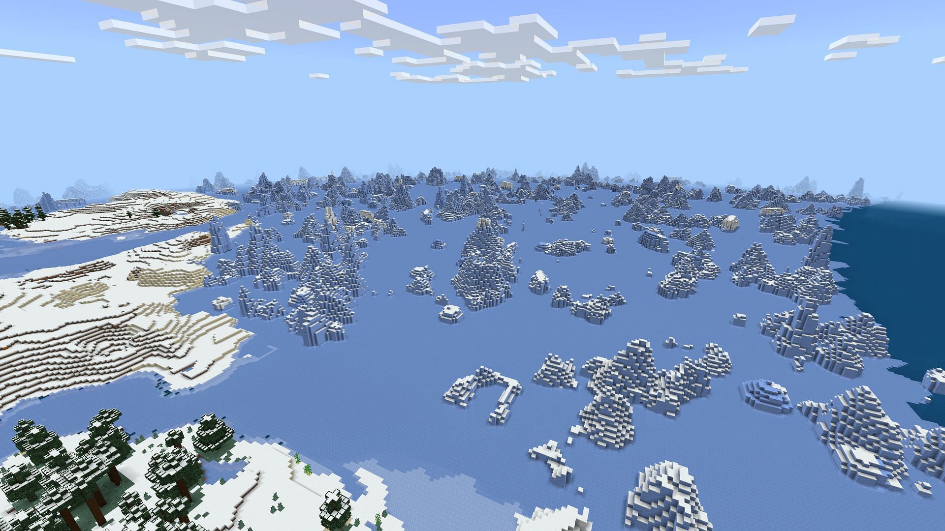 A massive ocean has frozen over in this seed&#039;s spawn area (Image via Mojang)
