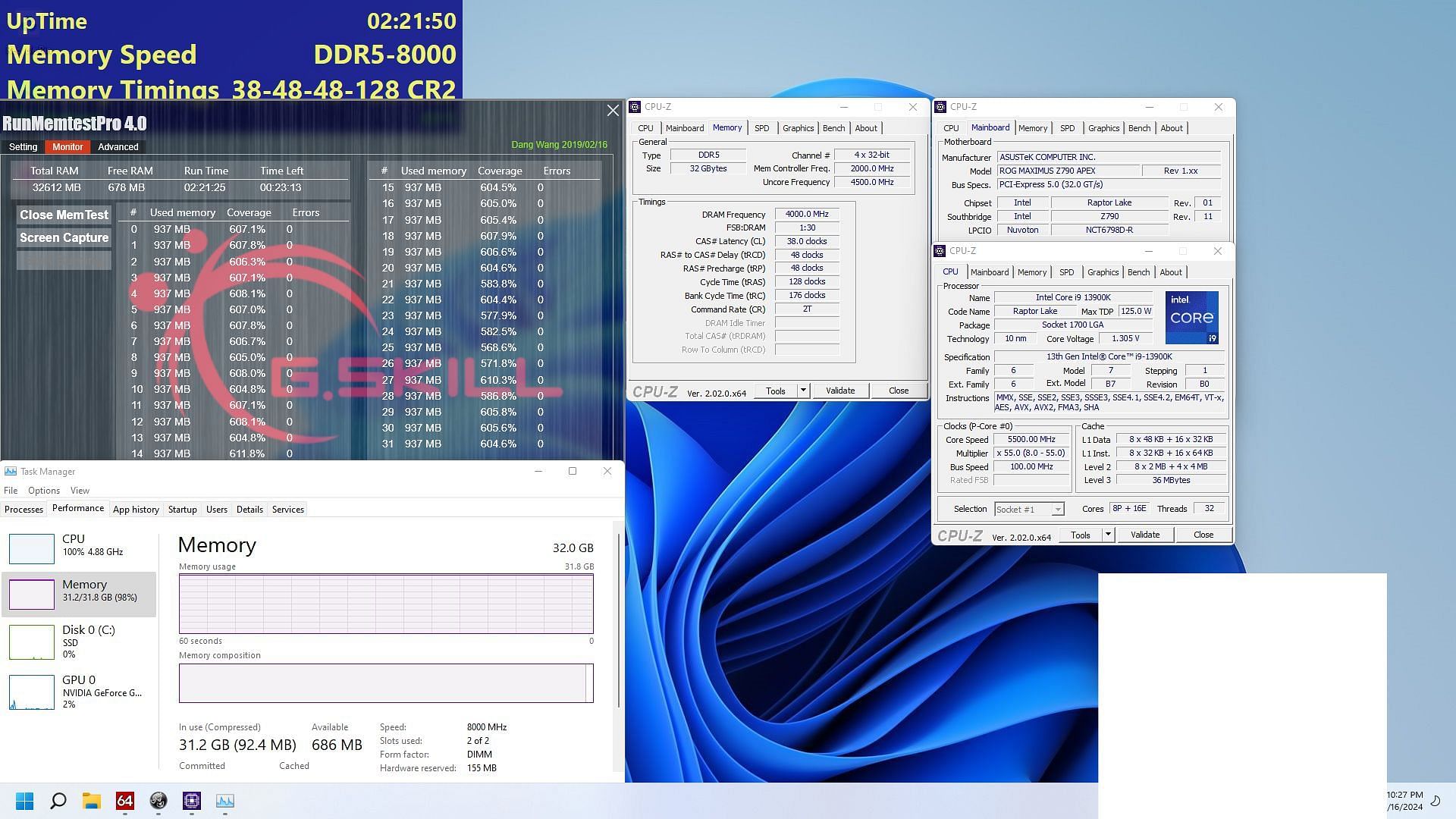 The G.Skill DDR5 8000 MT/s memory modules in action on a Z790 motherboard with the Intel Core i9 13900K chip (Image via G.Skill)