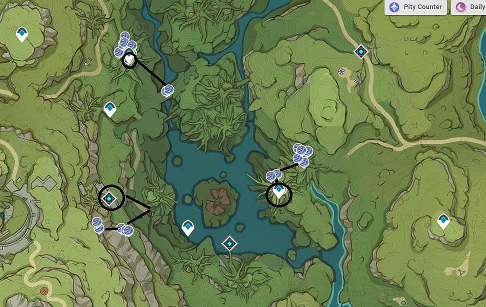 Apam Woods, Ashavan Realm (Image via Genshin Impact Interactive Map)