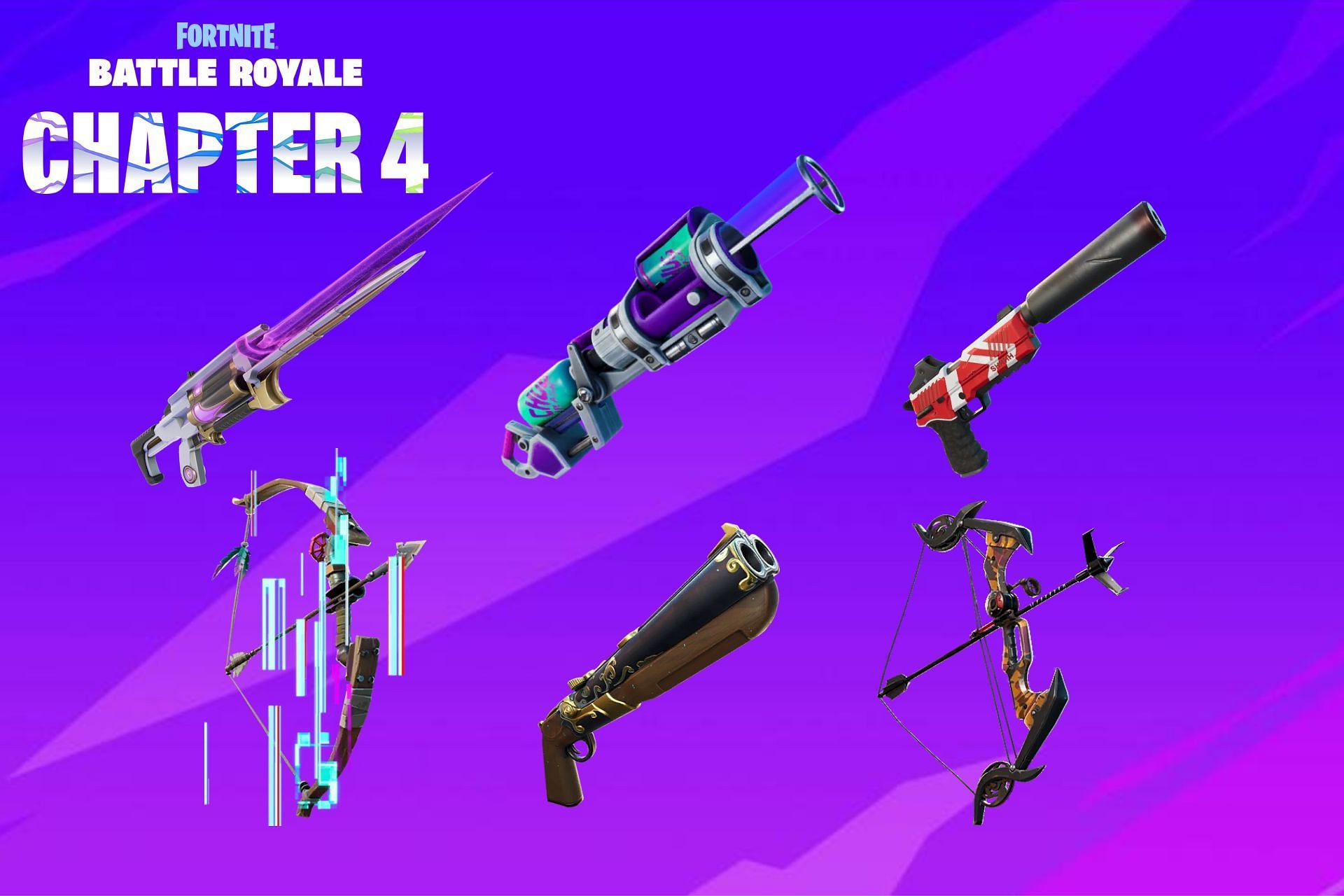 All Exotic weapons in Fortnite Chapter 4 Season 1 (Image via Sportskeeda)