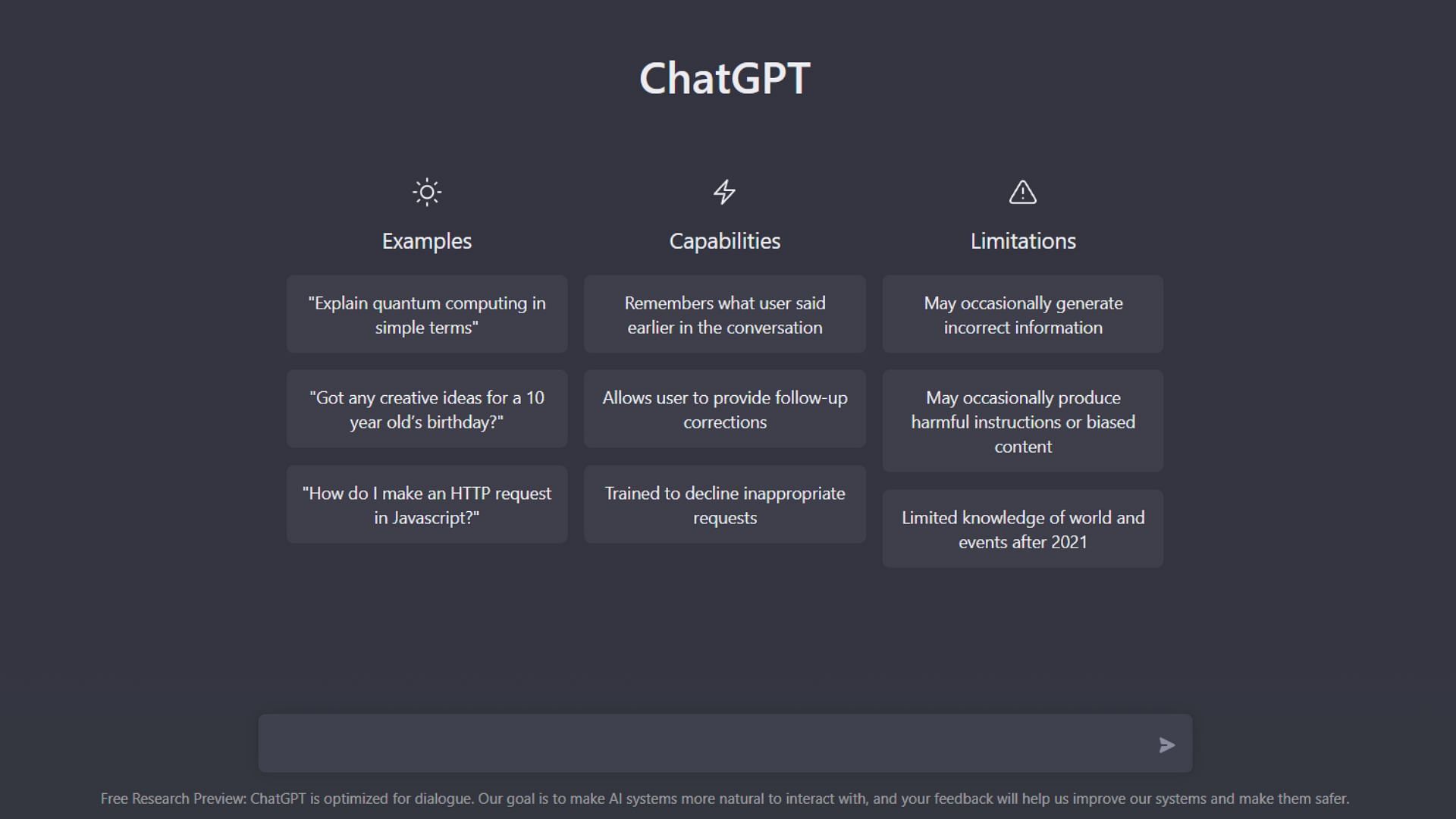 Capabilities and limitations of the AI chatbot (Image via OpenAI)