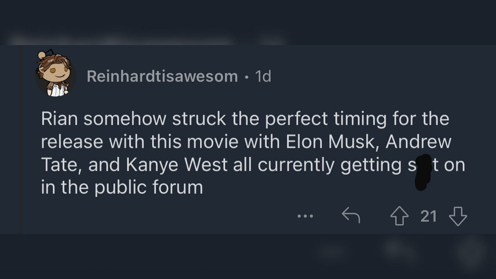 Screenshot of a fan reacting after seeing Kanye West in the Glass Onion.