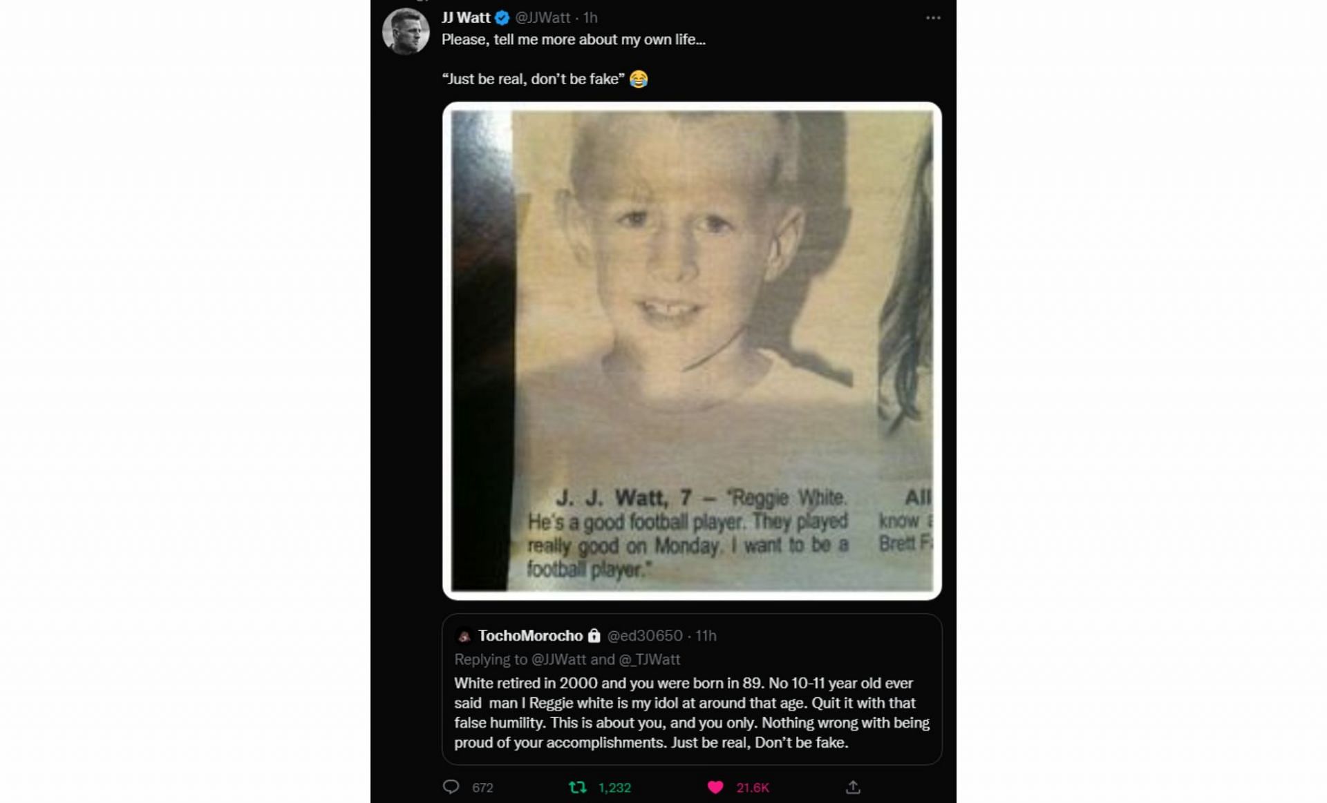 JJ Watt claps back at fan doubting he idolized Reggie White as a