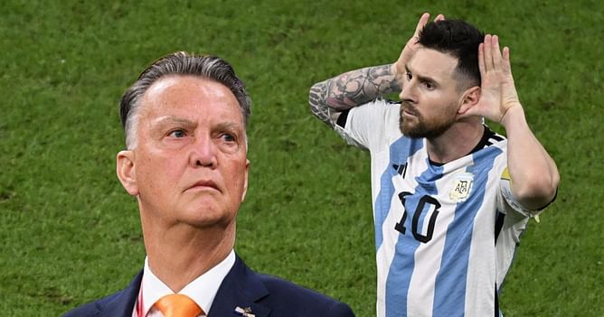 Why did Lionel Messi do Riquelme's celebration in front of Louis van Gaal?