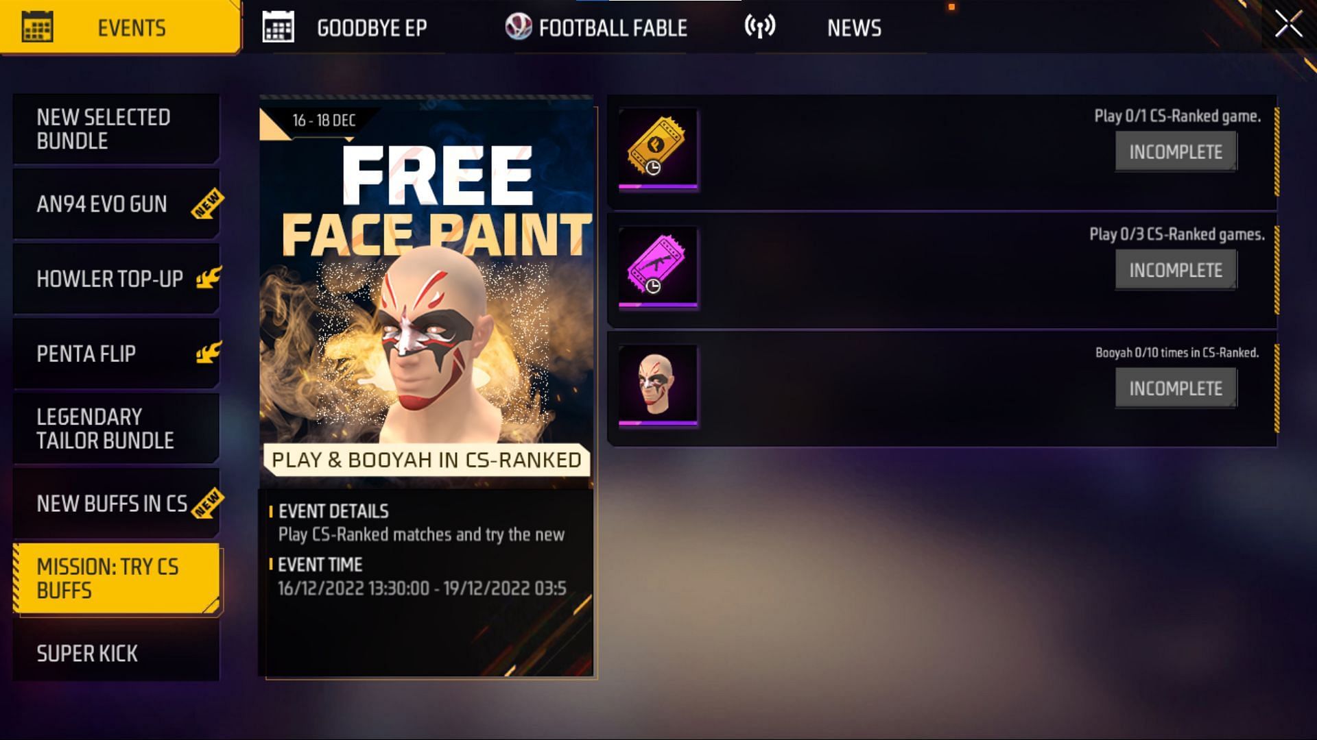 This new event commenced yesterday and rewards free face paint (Image via Garena)