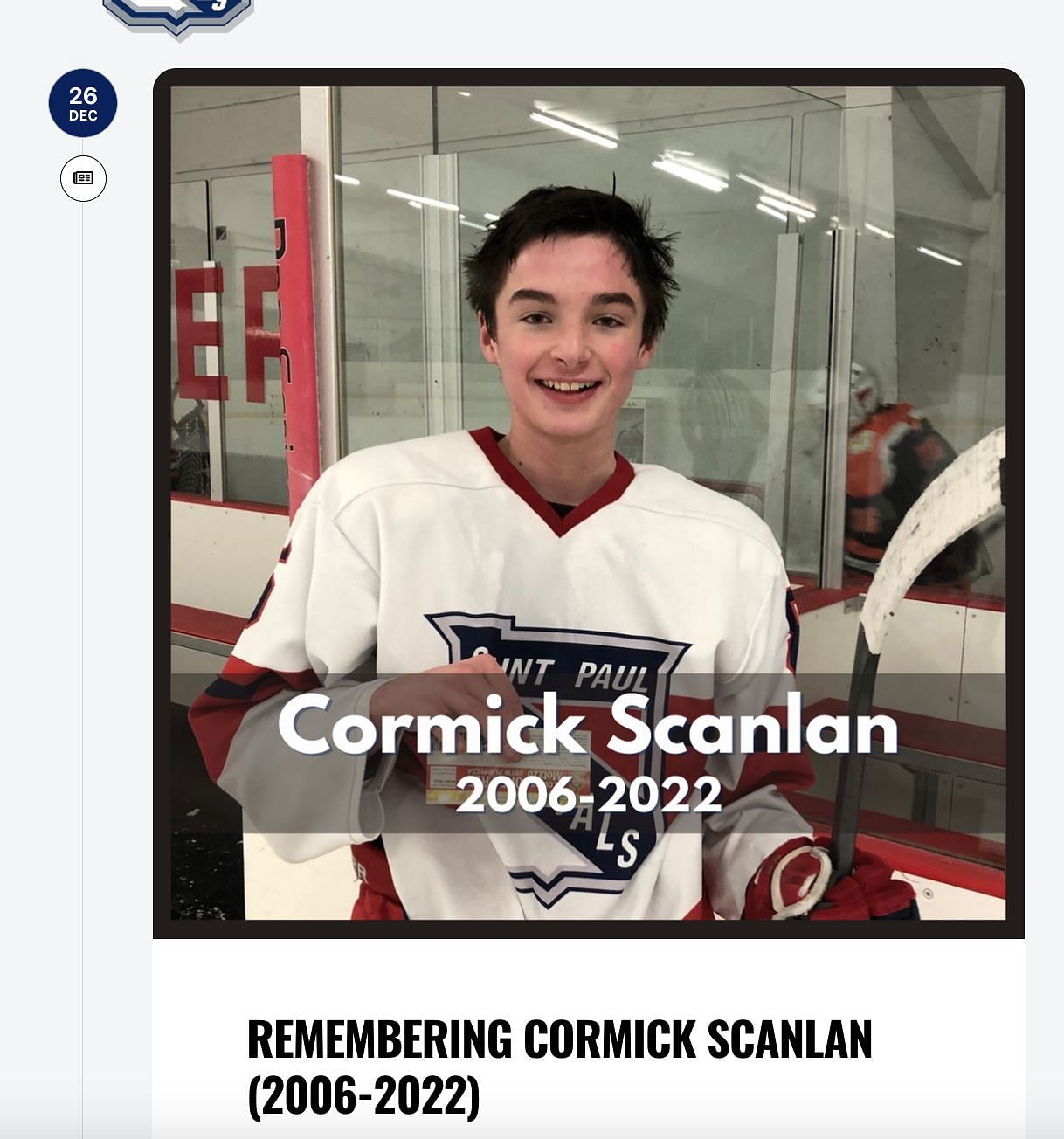 A 16-year-old ice hockey player died due to multiple strokes caused by the Moyamoya disease. (Image via St. Paul Capitals Hockey Association)