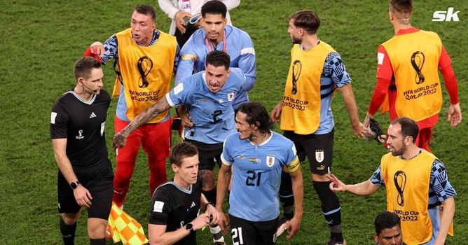 Uruguay star could face 15-match ban after appearing to elbow FIFA official as video footage emerges following their FIFA World Cup exit