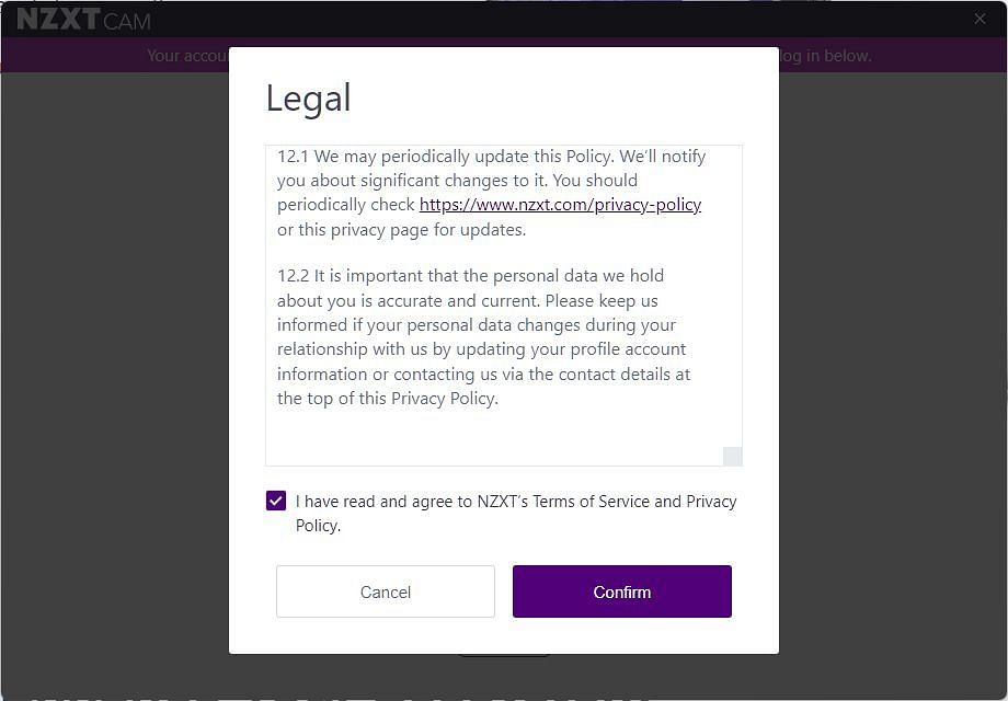 NZXT&#039;s terms and conditions (Image via NZXT)