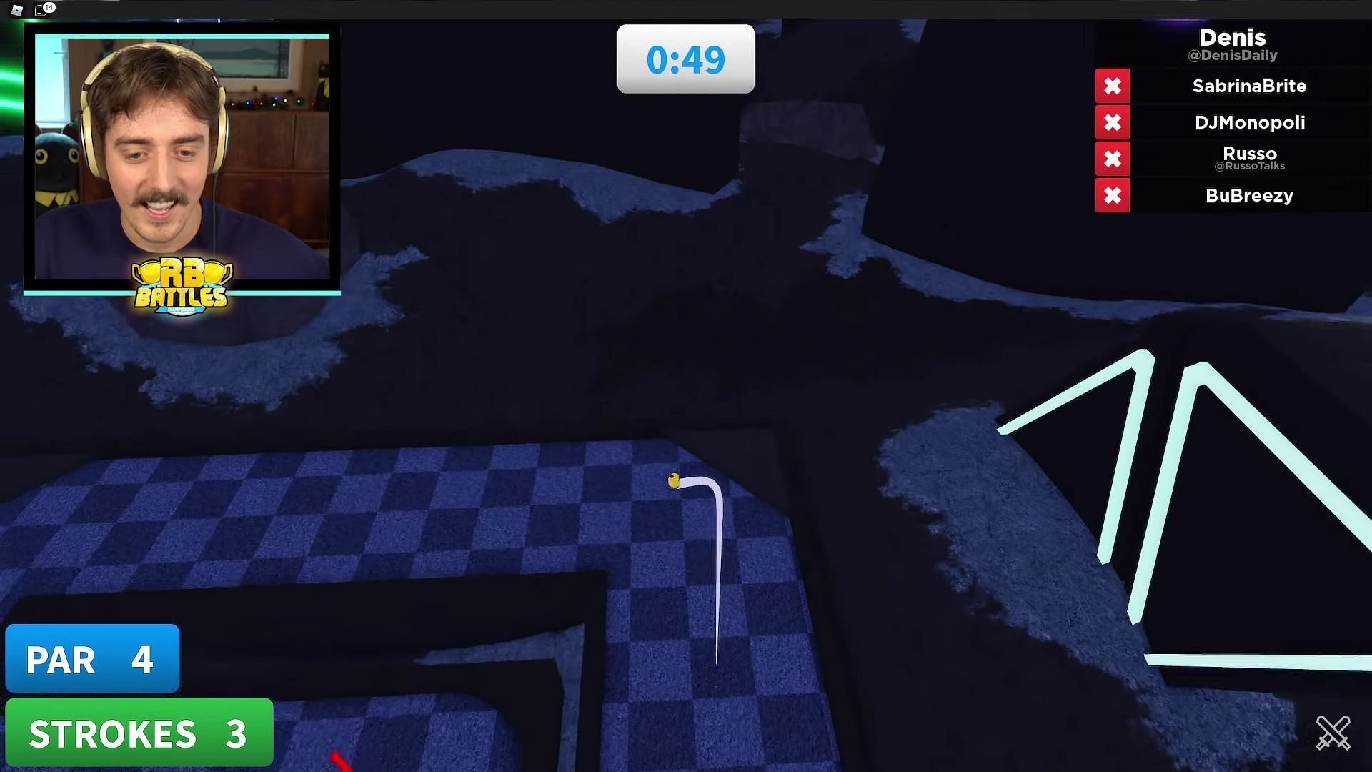 Denis making it close to the hole with his third shot (Image via Roblox Battles YouTube)