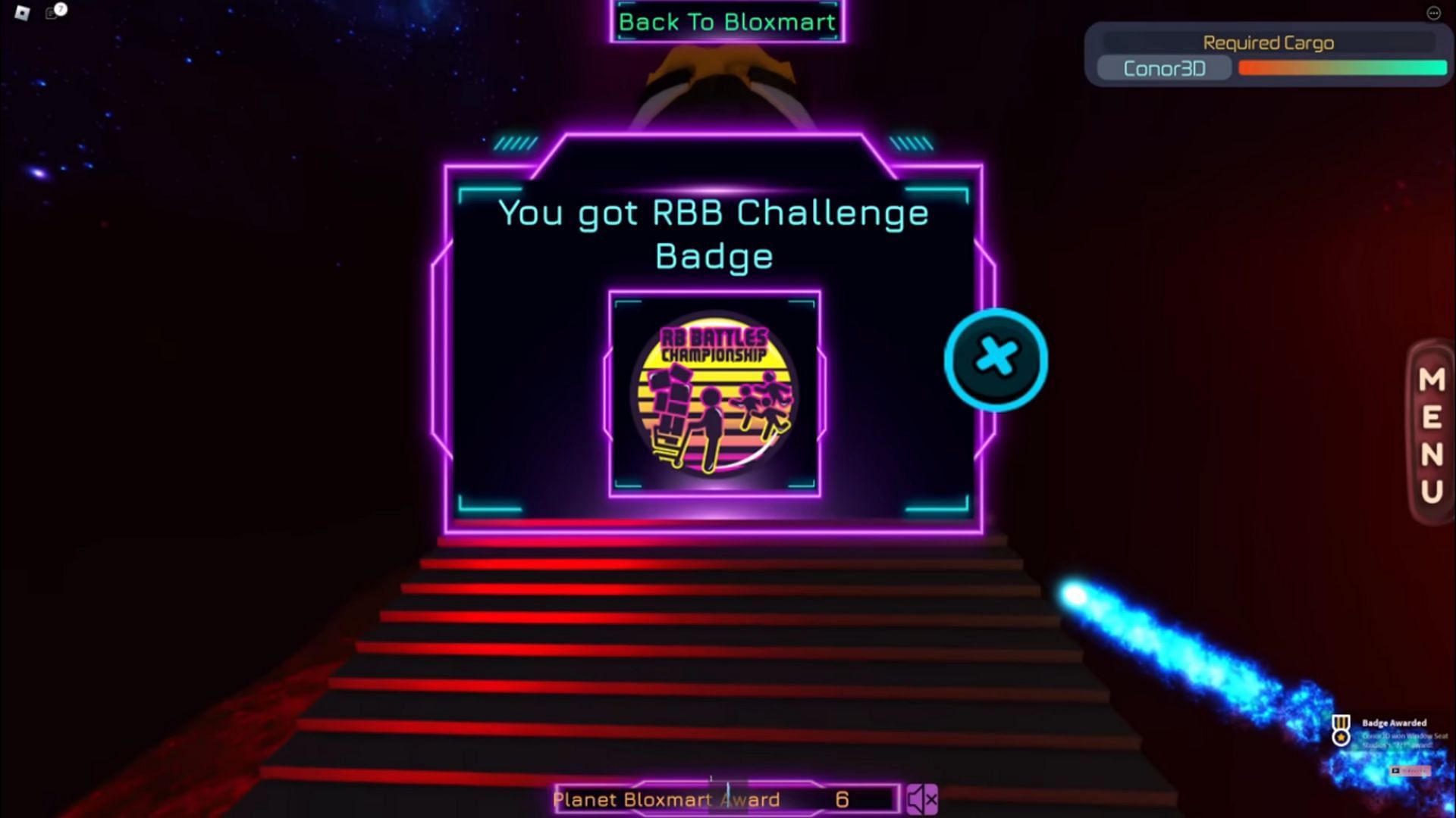 A new interface will pop up once the badge is earned (Image via Conor3D YouTube)