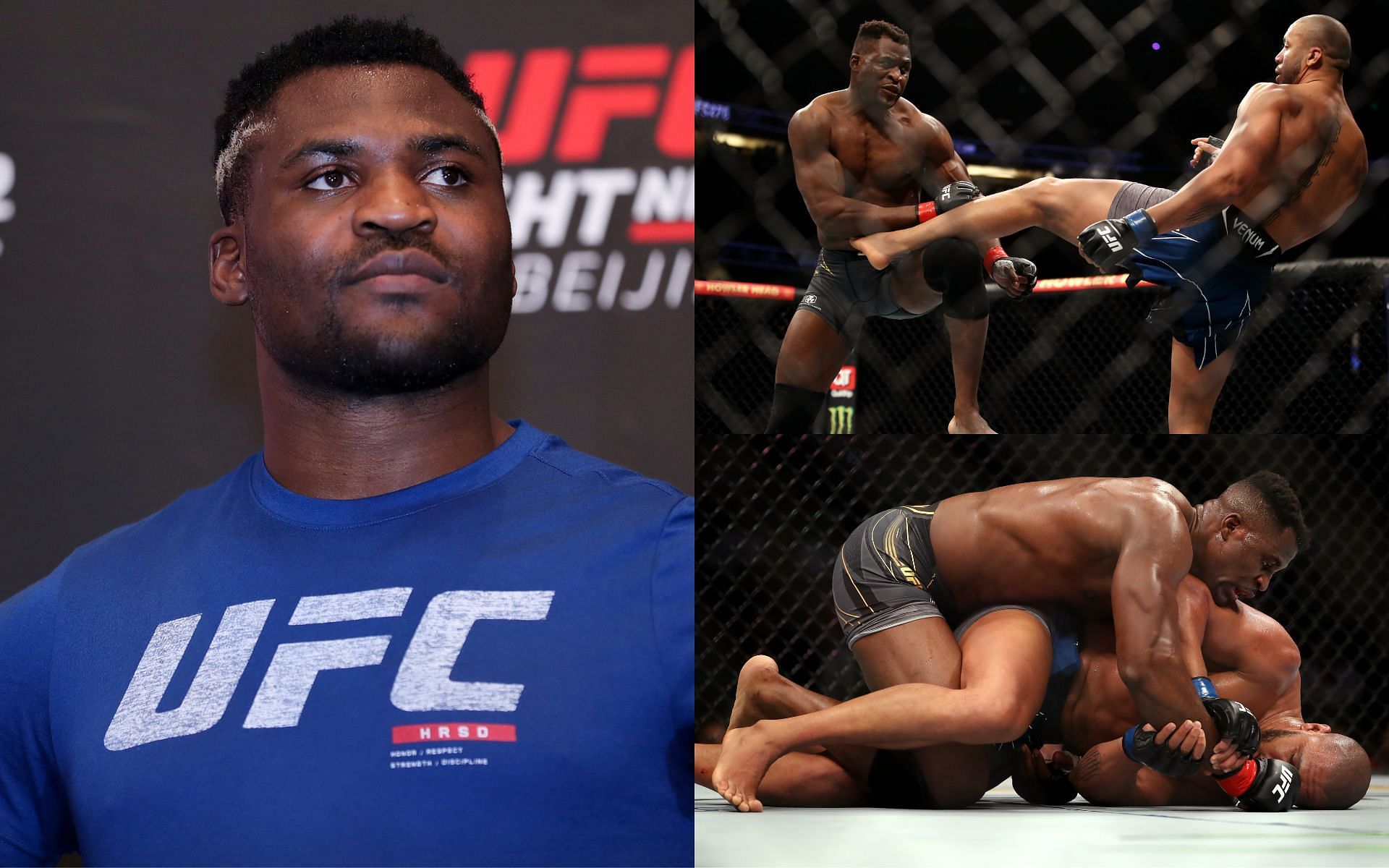 Francis Ngannou (Left); Ngannou vs. Gane (Top and Bottom Right)