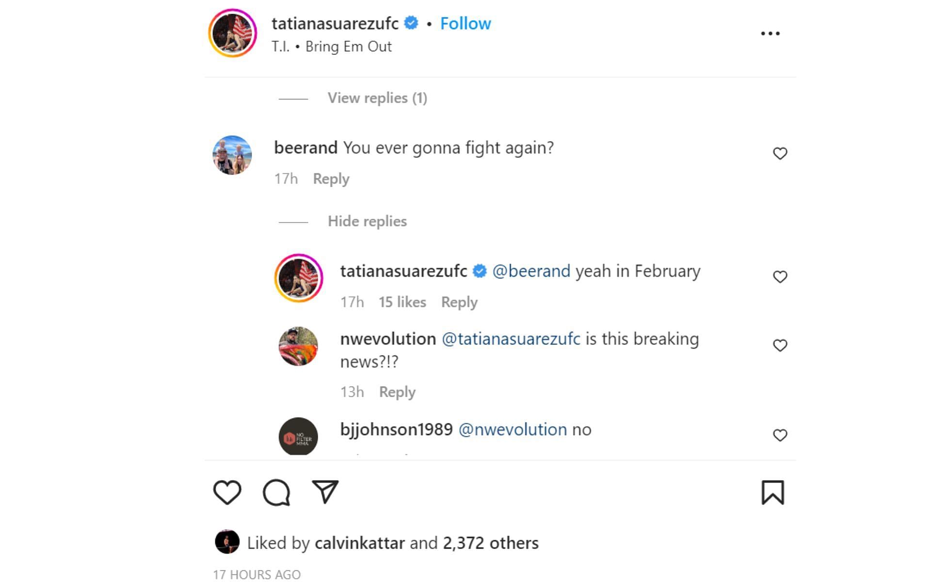 Tatiana Suarez reveals when she will fight next