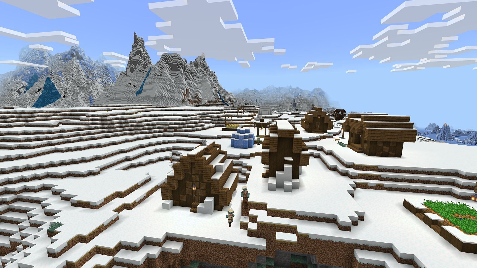 This village is one of many braving this seed&#039;s harsh winter landscape (Image via Mojang)