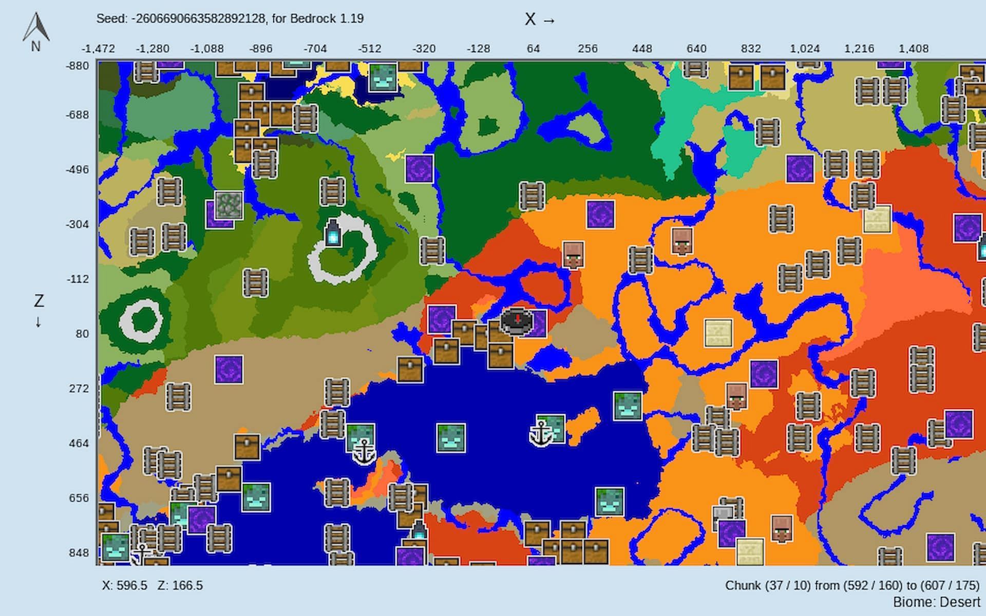 Players can spawn right into a Badlands with a safety net here (Image via Chunkbase)