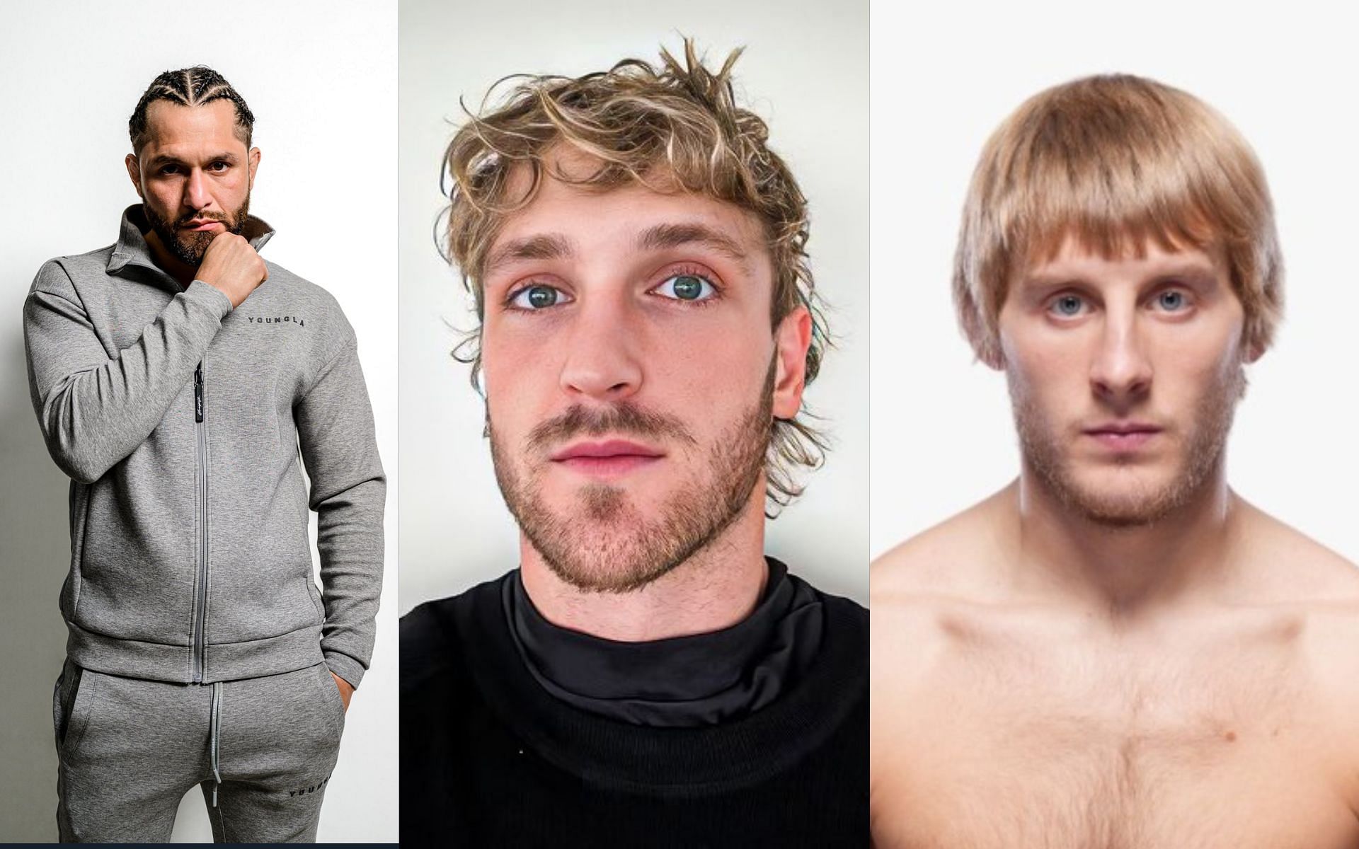 Jorge Masvidal [Left] Logan Paul [Centre] Paddy Pimblett [Right] [Images courtesy: @GamebredFighter, @LoganPaul and @SandhuMMA Twitter]