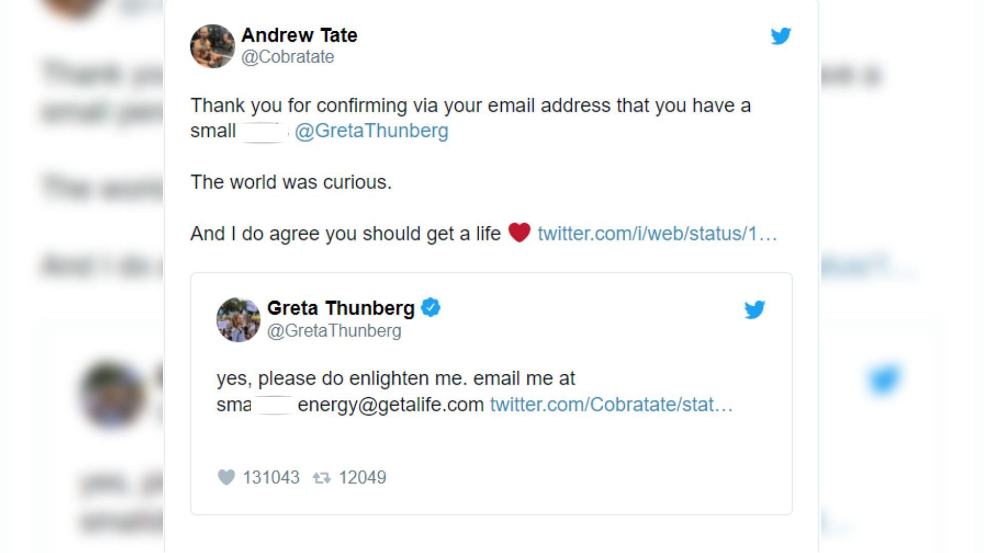 Greta Thunberg&#039;s reply to Andrew Tate (Image via Twitter)