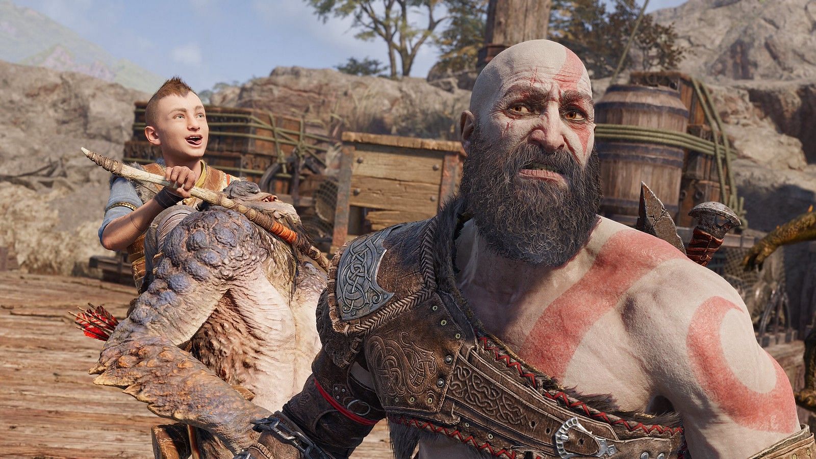 Kratos and Atreus in the God of War Ragnarok photomode (Image via PlayStation)