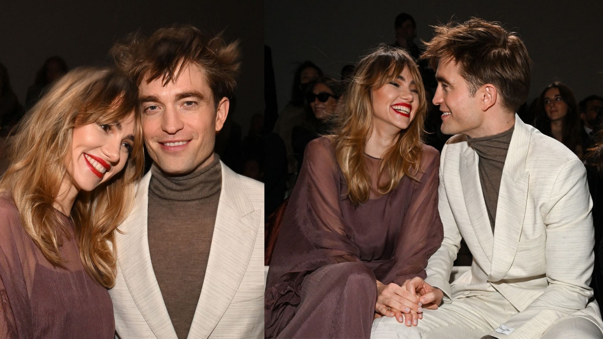 Suki Waterhouse and Robert Pattinson at the Dior Fashion Show 2022 (image via Getty/Stephanie Cardinale)
