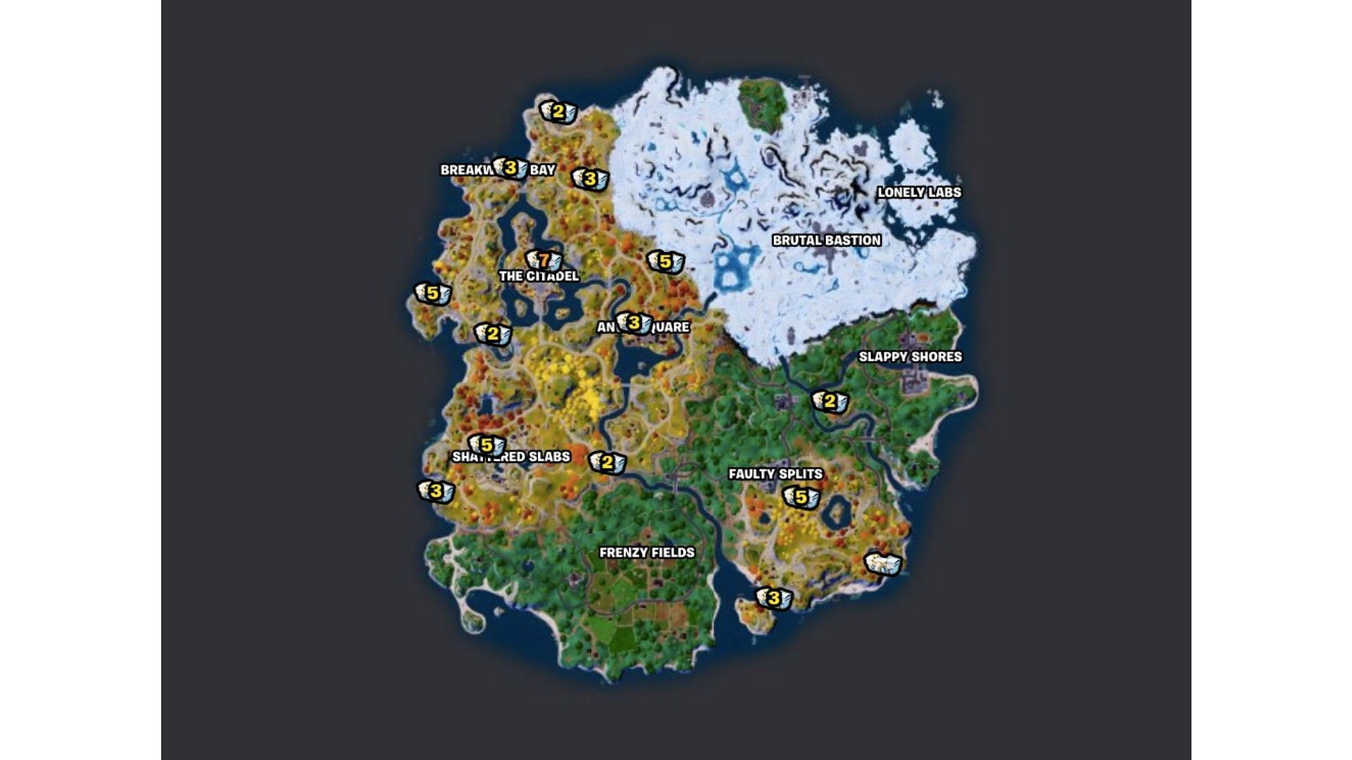 Oathbound Chests are concentrated in certain parts of the map. (Image via Fortnite.gg)